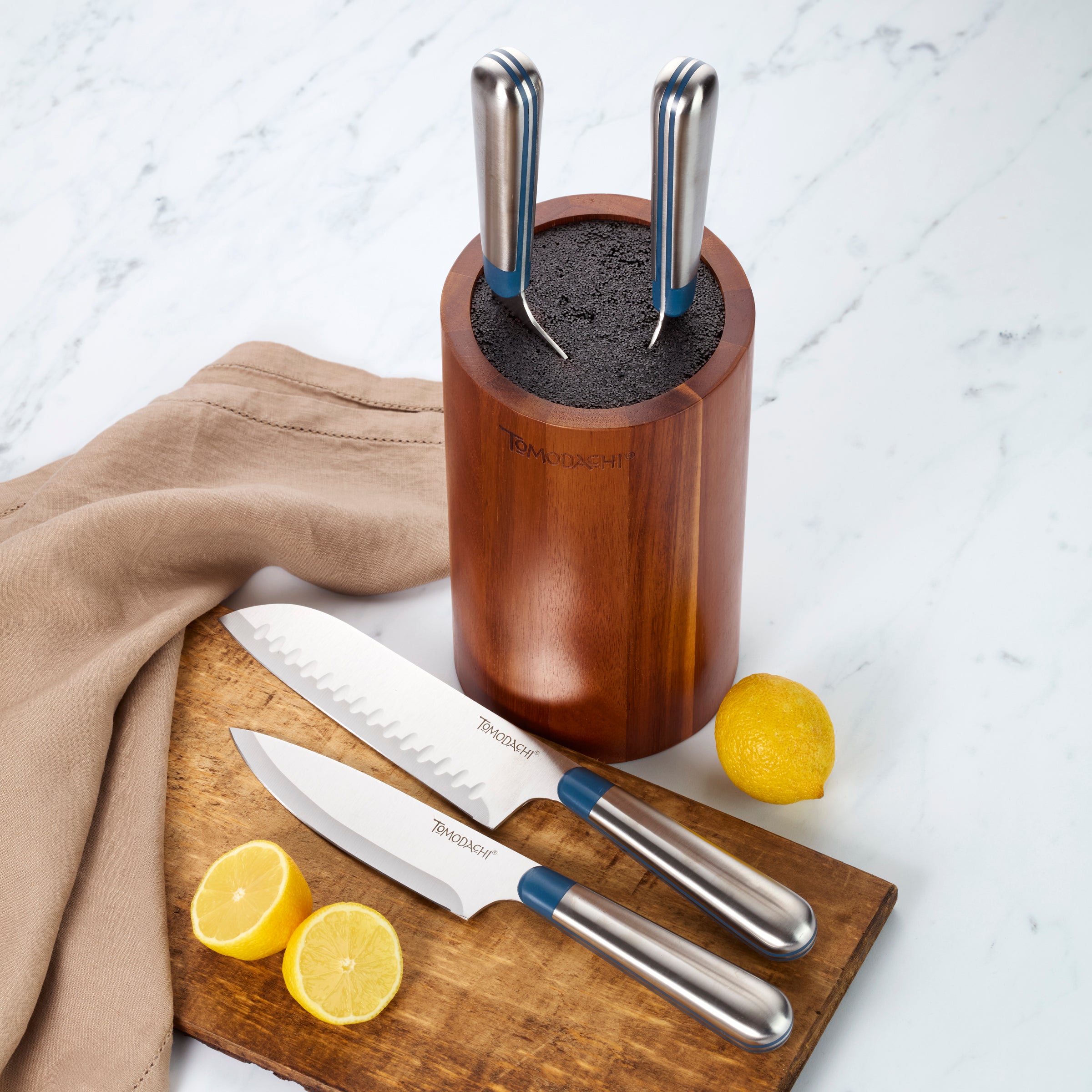 Premium 5-Piece Acacia Wood Bristle Block Cutlery Set - Knife Fork Spoon Set for Steak, BBQ, and Everyday Dining - Perfect for Home Kitchen & Restaurant Use