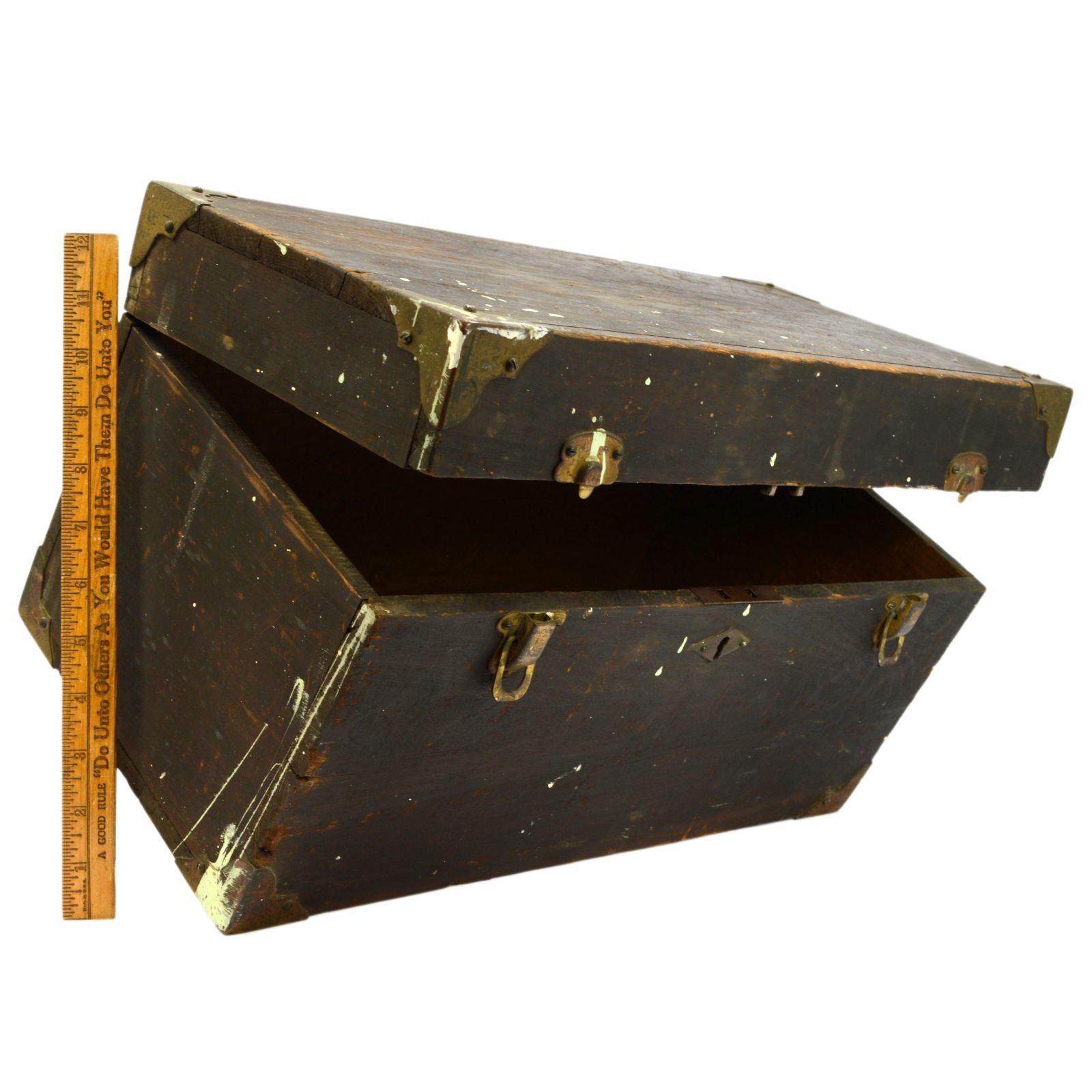 Antique Wooden Trinket Chest with Brass Corners & Latches - Vintage Small Storage Box for Jewelry, Keepsakes & Collectibles - Perfect for Home Decor, Gift Giving & Travel Organizer