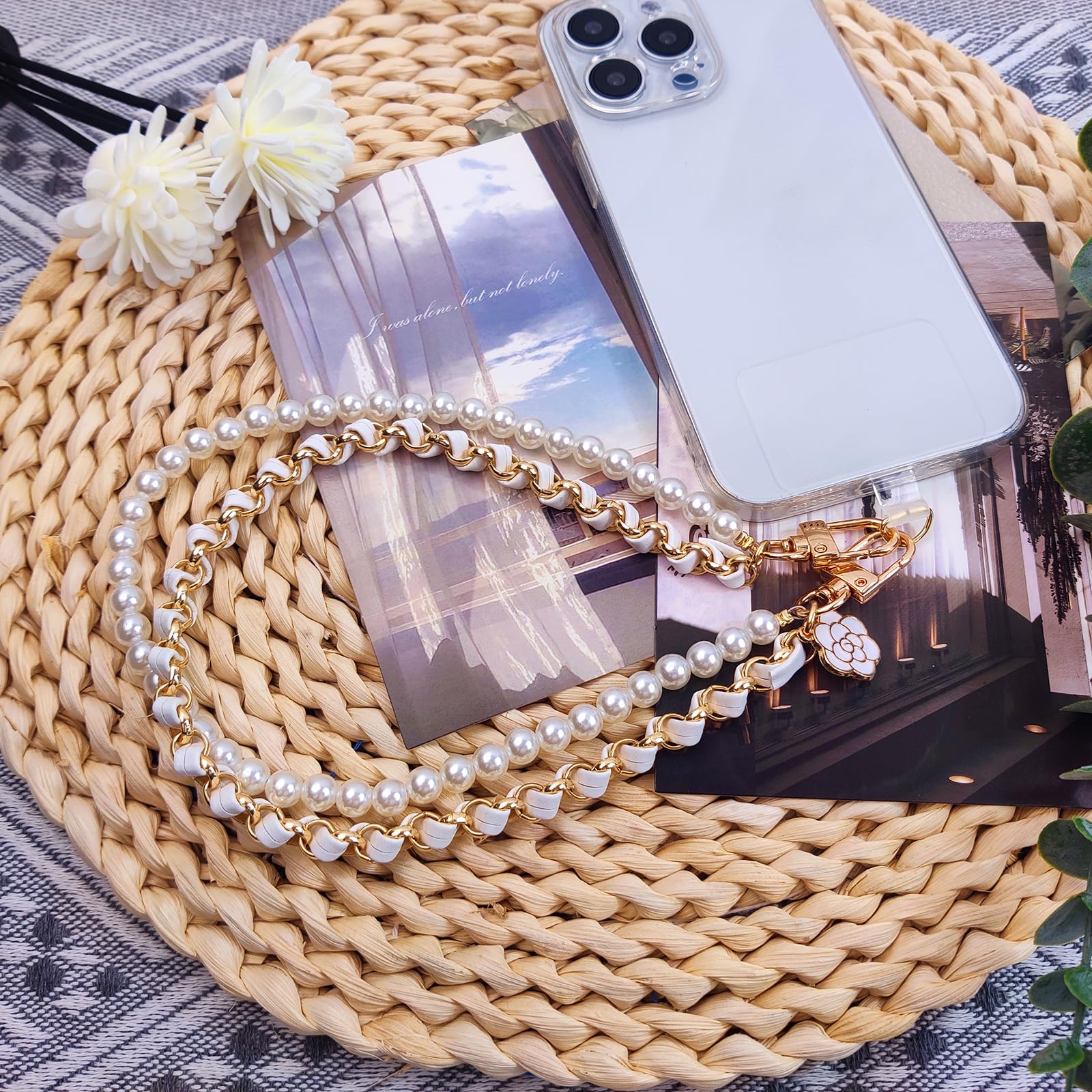 Anti-Loss Phone Wrist Strap with Pearl Beads - Double Chain Phone Lanyard for Smartphones, Keys, Wallet & Camera - Perfect for Gym, Travel and Daily Use