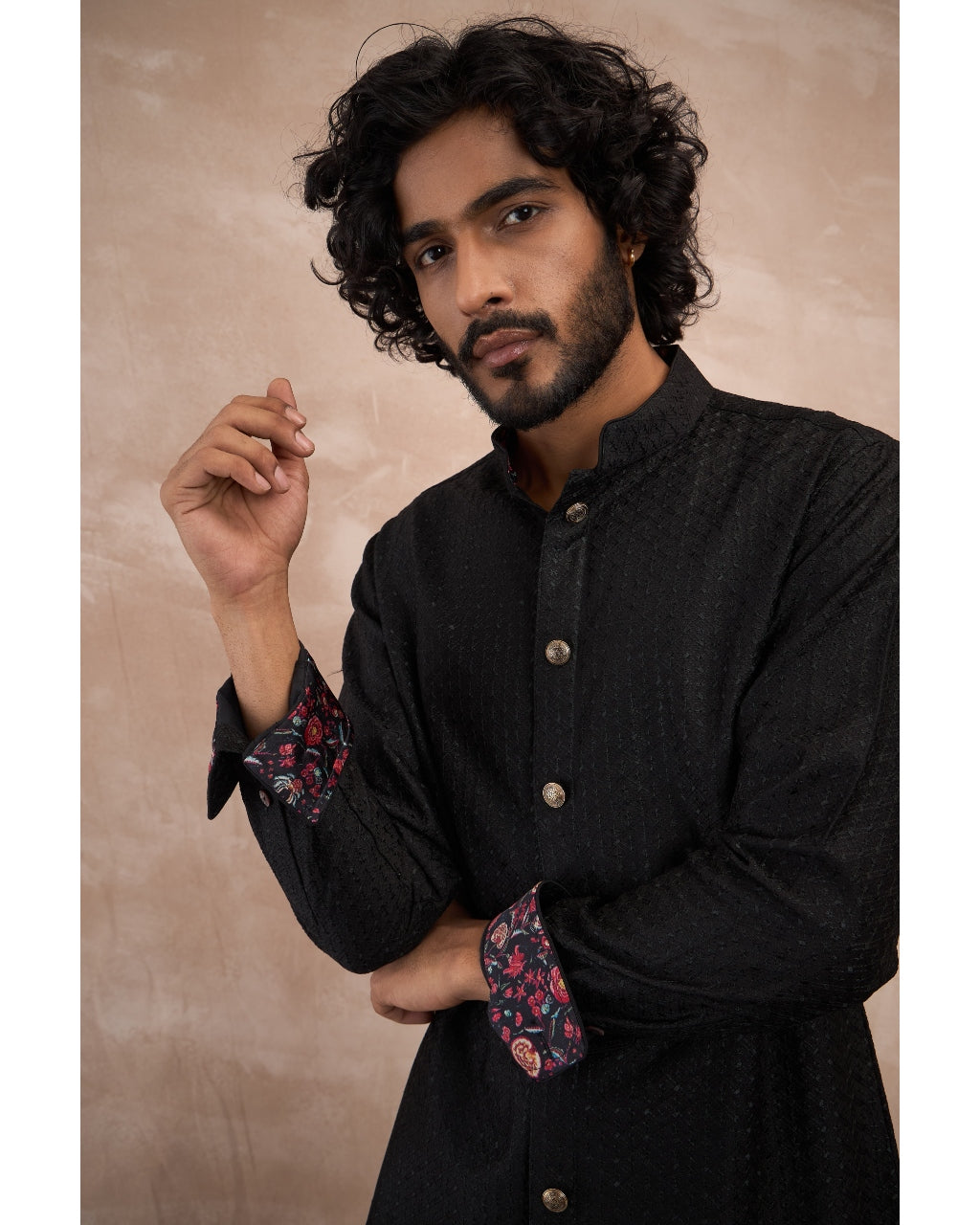 Stylish Black Inara Motif Nehru Jacket Set for Men - Elegant Indian Ethnic Wear for Weddings, Festivals & Cultural Events