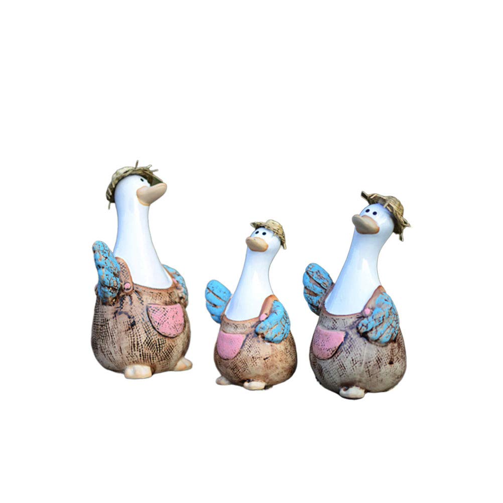 3 Pcs Ceramic Duck Mini Sculpture with Straw Hats - Modern Home Office & Garden Decor - Perfect for Bookshelf, Desk, and Outdoor Display