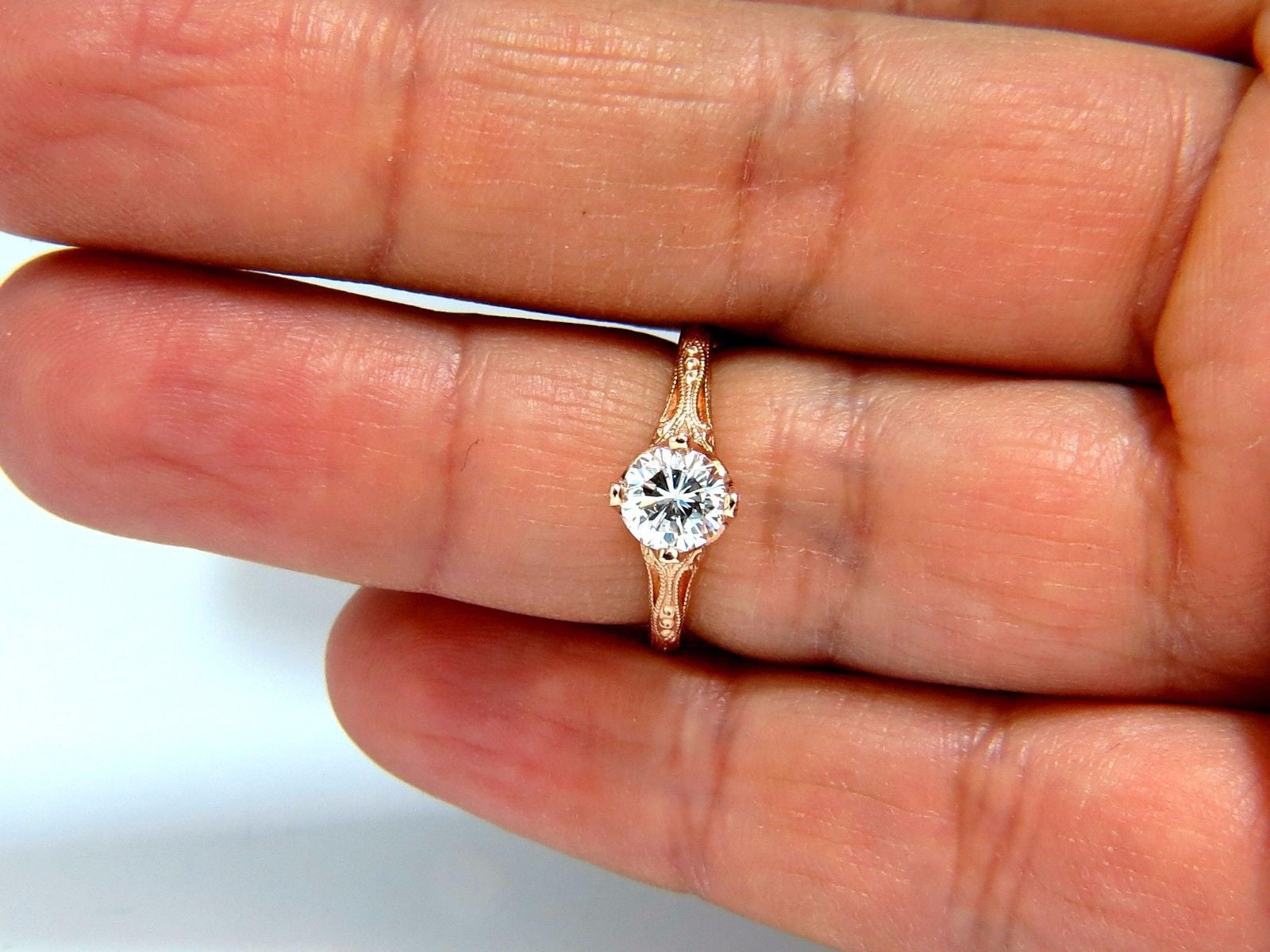 GIA Certified 0.95ct F Color SI1 Clarity Natural Round Diamond Engagement Ring in 14K White Gold - Portuguese Revival Style for Wedding, Proposal & Anniversary Gifts