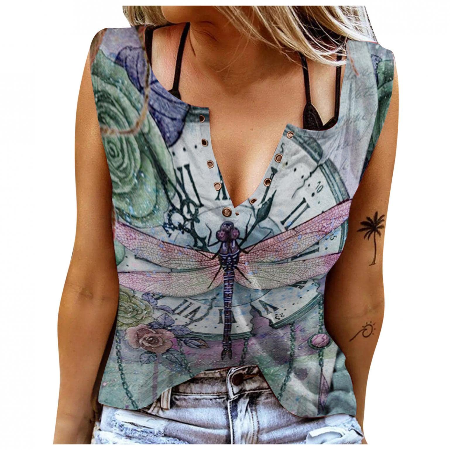 Masbird Women's Summer V-Neck Tank Tops - Loose Sleeveless Basic T-Shirts for Casual & Dressy Wear | Perfect for Beach, Gym, and Everyday Outfits