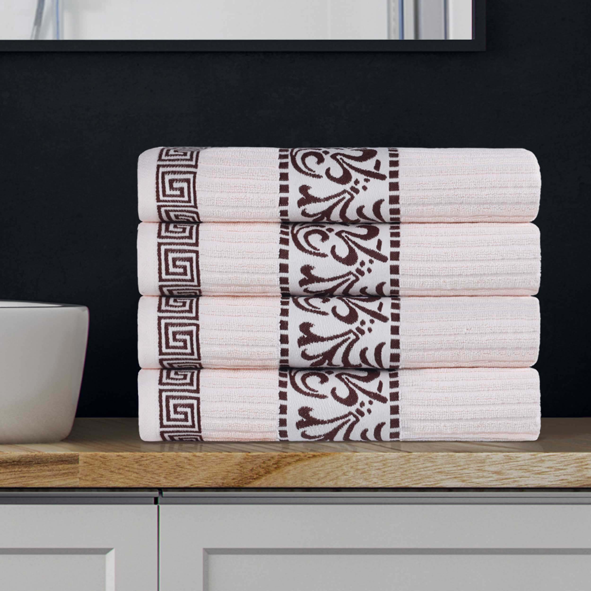 Premium Athens Cotton Greek Scroll & Floral 4-Piece Bath Towel Set - Soft, Absorbent & Quick-Drying for Spa, Bathroom & Beach Use
