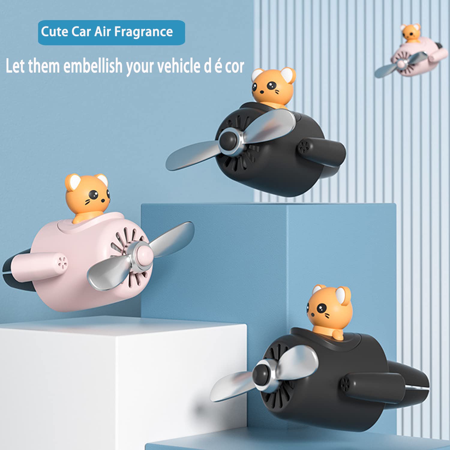 Cute Cartoon Pilot Car Air Freshener - Solid Perfume Auto Vent Clip Decor (Black Mouse) | Perfect for Cars, Trucks & Office Spaces