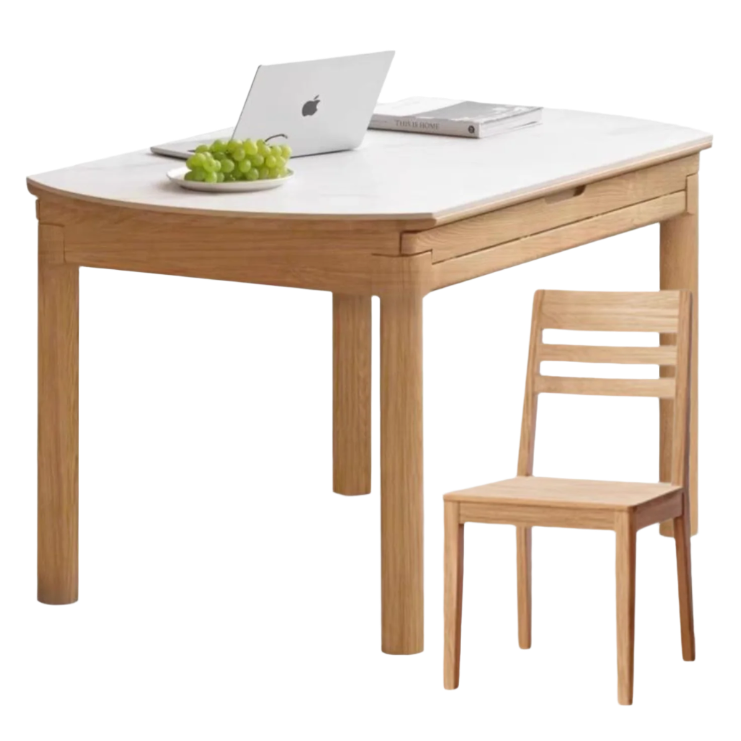 Solid Oak & Ash Wood Extendable Dining Table with Rock Plate - Perfect for Family Gatherings & Dinner Parties