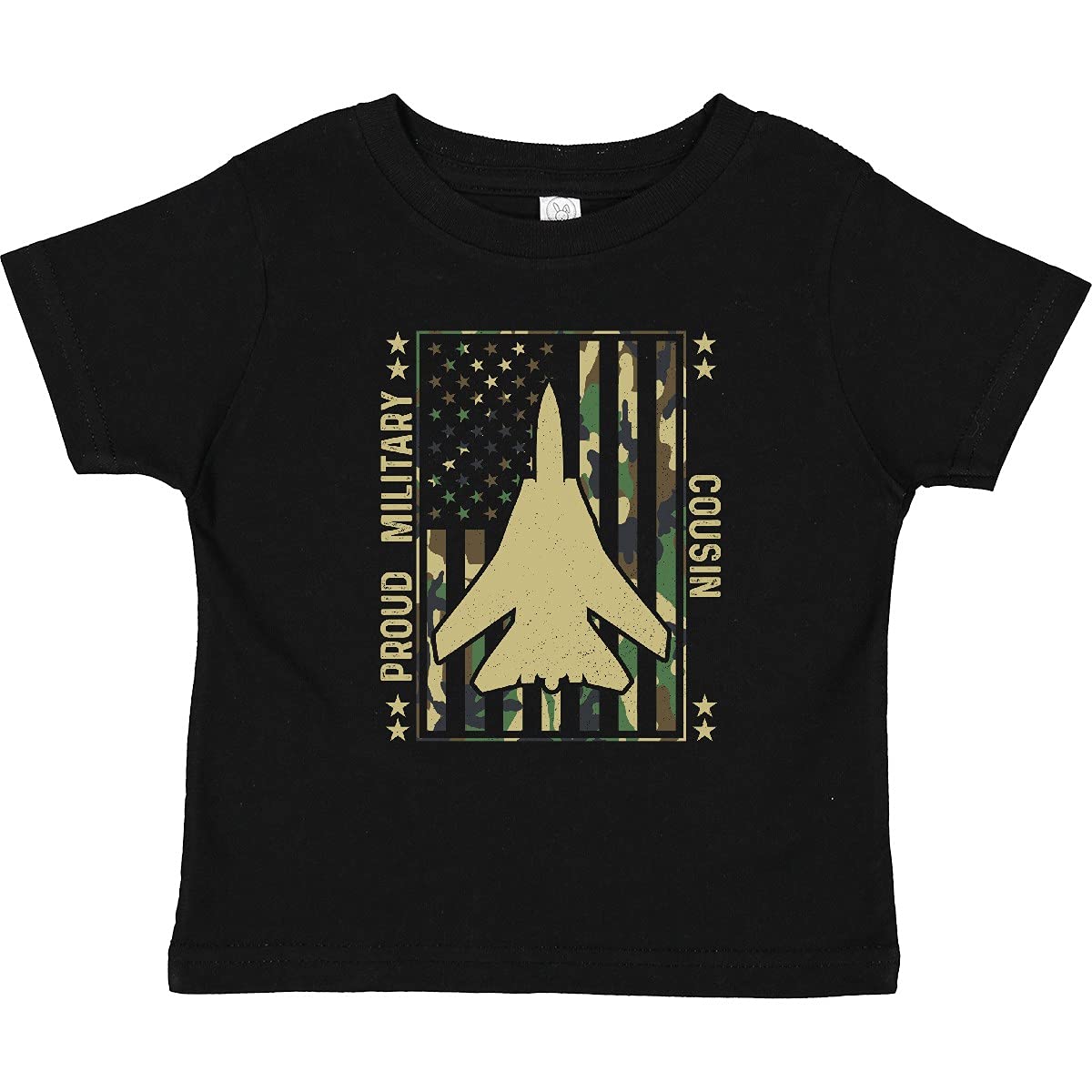 Proud Military Cousin USA Flag Airplane Toddler T-Shirt for Patriotic Kids