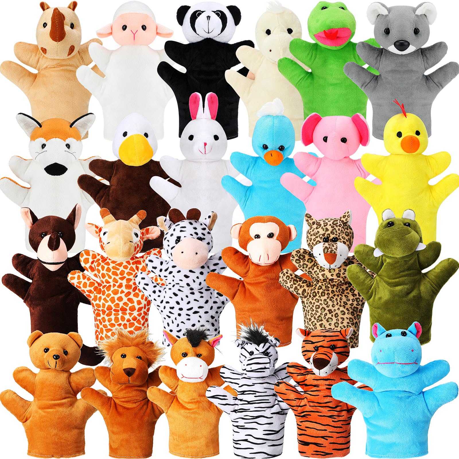 Shappy 24-Piece Zoo Animal Hand Puppets Set - Soft Plush Educational Toys for Kids, Toddlers Storytelling & Role Play (24 Styles) - Perfect for Classroom Activities, Birthday Gifts & Interactive Learning