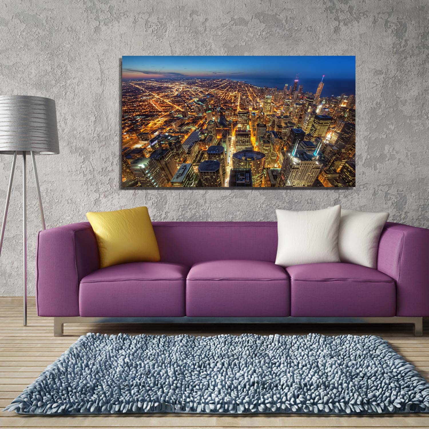 Chicago Skyline Canvas Art - Framed Landscape Wall Painting for Home, Office & Bedroom Decor - Ready to Hang - Perfect for Living Room, Study & Gift Giving