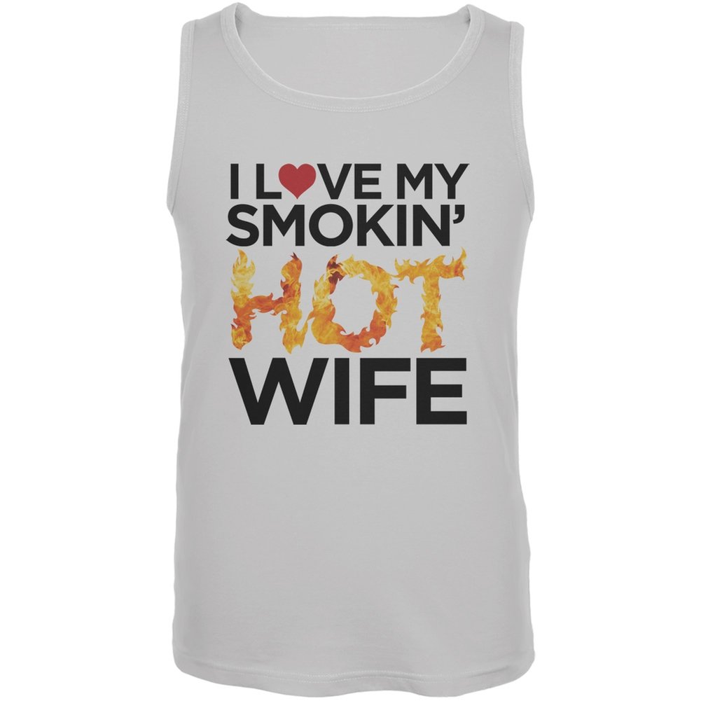 Men's White 'I Love My Smokin Hot Wife' Sleeveless Tank Top - Medium Size - Perfect for Beach, Gym & Summer Outfits