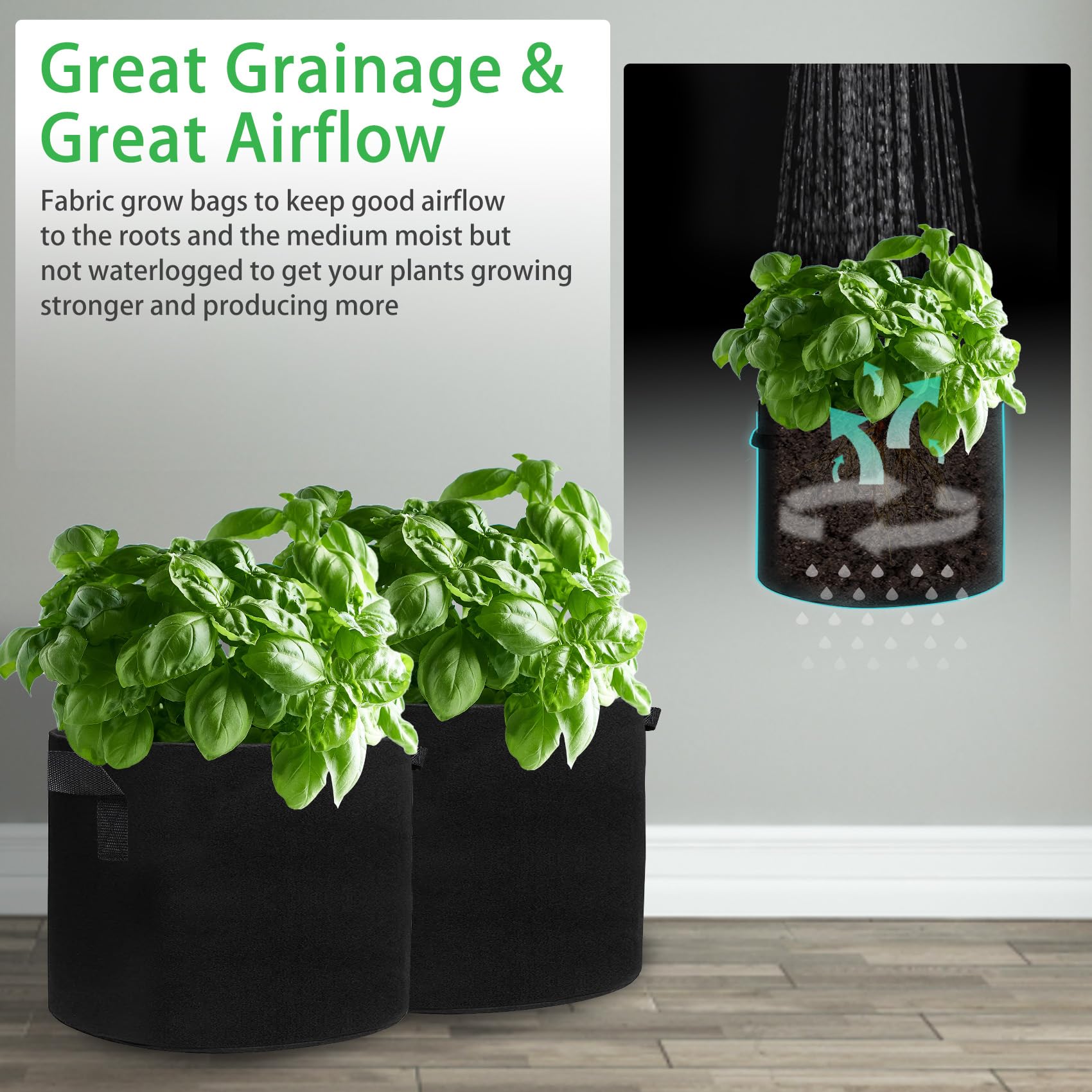 5 Pack 10 Gallon Heavy Duty Potato Grow Bags with Flap & Handles - Non-Woven Fabric Planter Pots for Vegetables, Tomatoes, Carrots - Perfect for Home Gardening, Patio & Indoor Planting