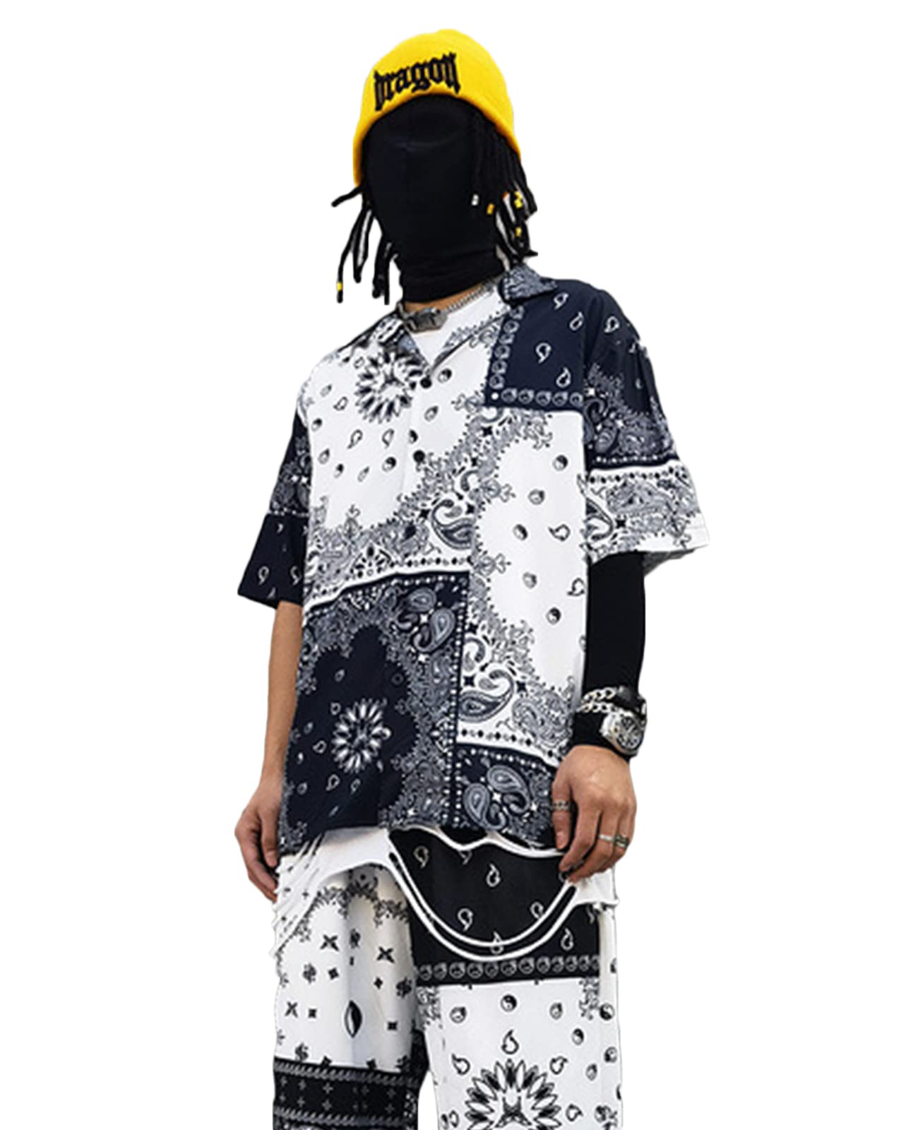 Aelfric Eden Men's Vintage Graphic Printed T-Shirt - Oversized Short Sleeve Casual Button Down Shirt for Streetwear & Summer Outfits