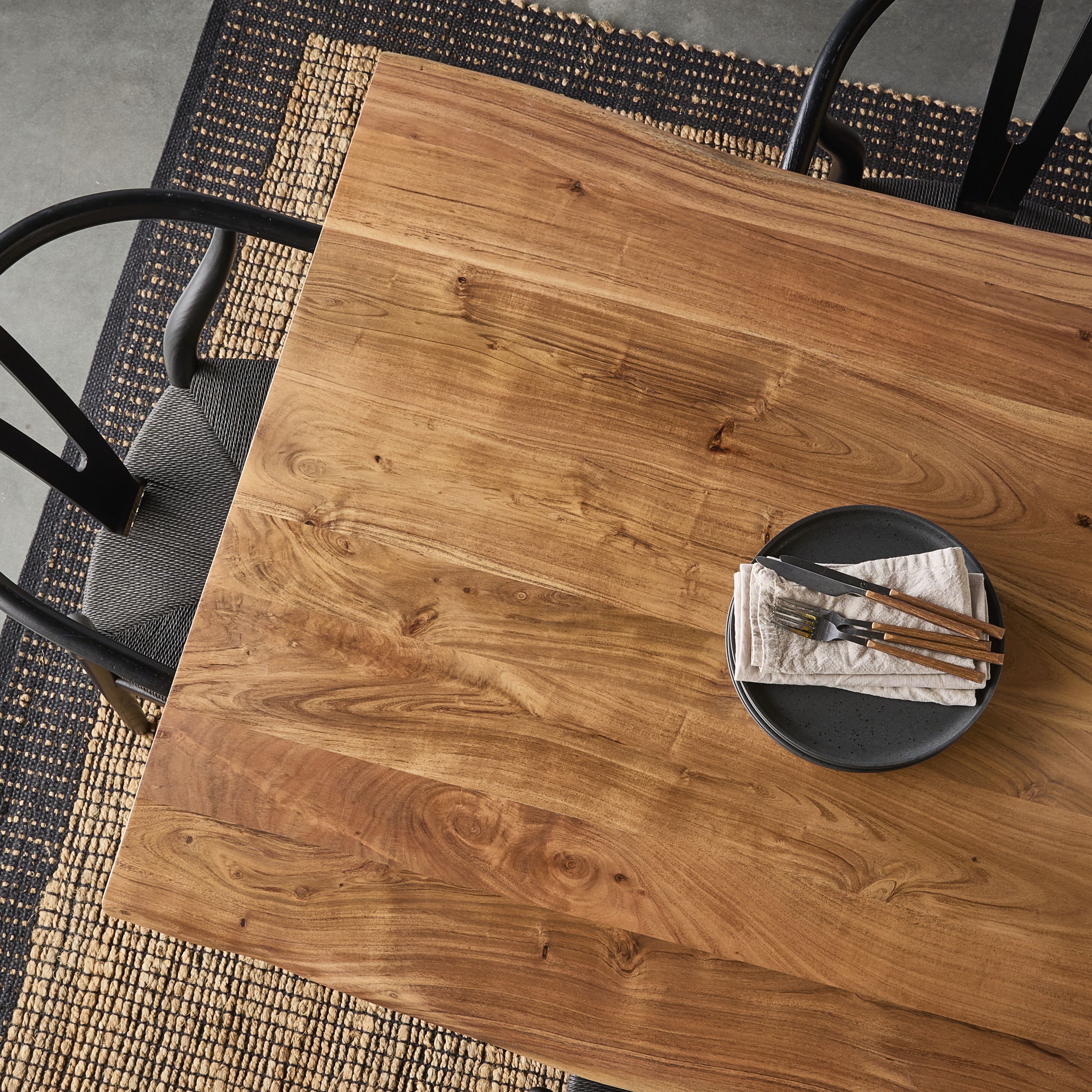 Acacia Live Edge Solid Wood Dining Table 200cm - Rustic Natural Wood Table for Dining Room, Kitchen, or Office