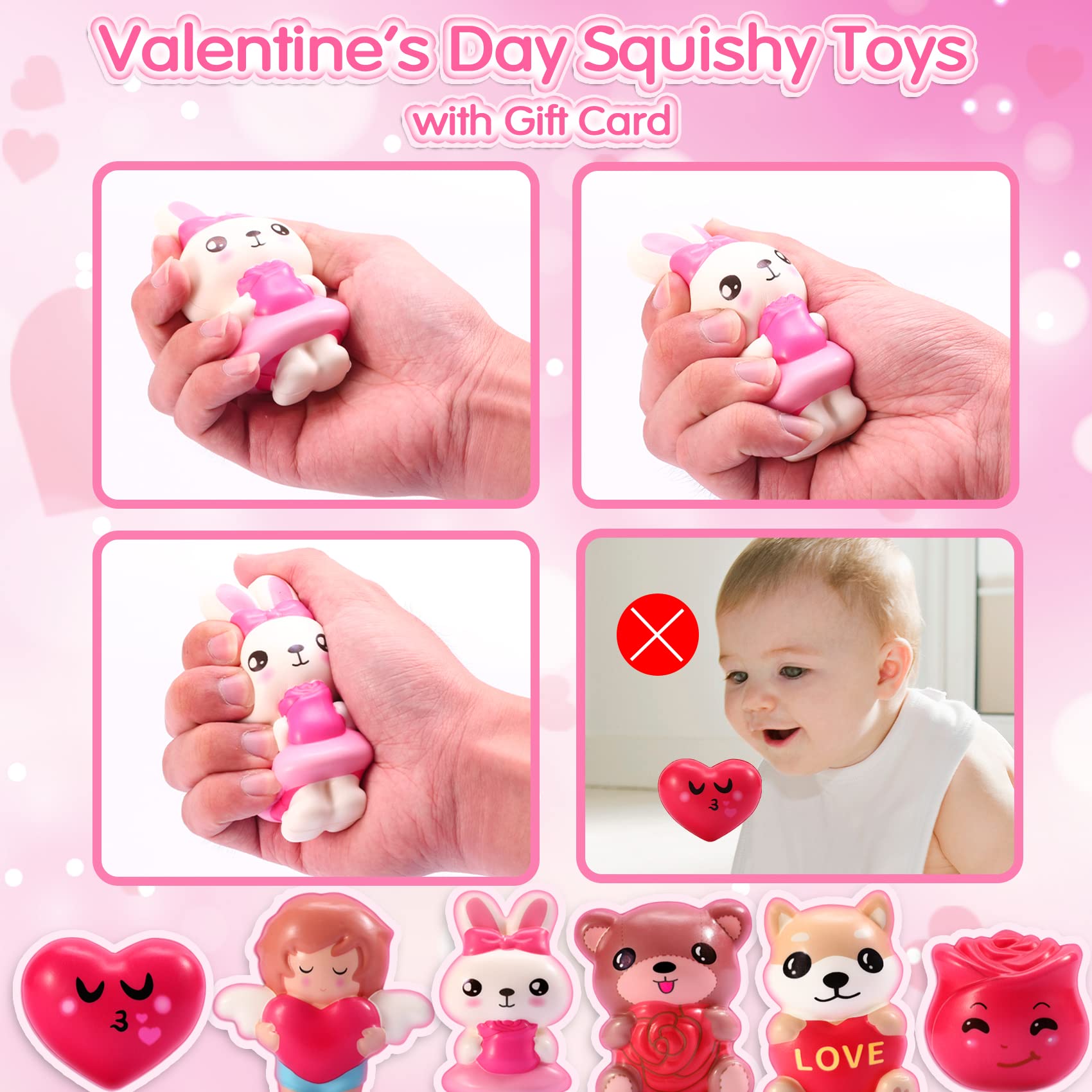 Valentine's Day Squishy Toys 6 Pack - Slow Rising Stress Relief Toys for Kids, Super Soft Squeeze Sensory Fidget Toys for Valentine's Gifts, Party Favors, Classroom Prizes & Anxiety Relief - Cute Valentines Day Gifts for Girls and Boys