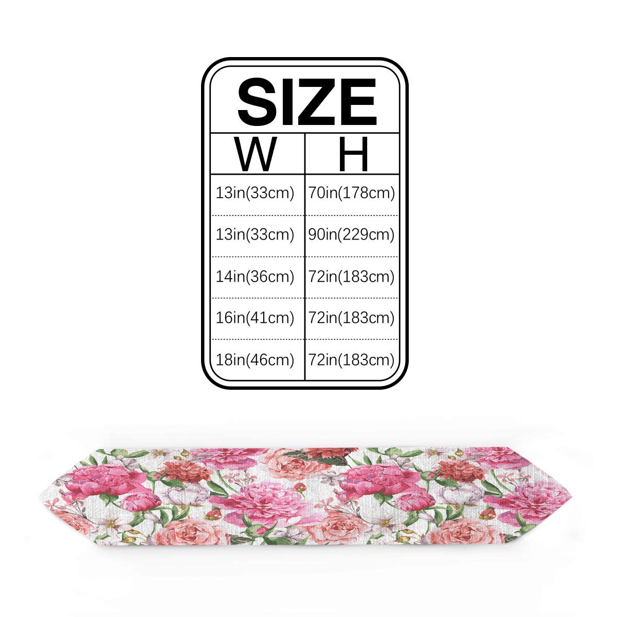Blooming Peonies Roses Table Runner - Wedding Kitchen Decor 14x72in