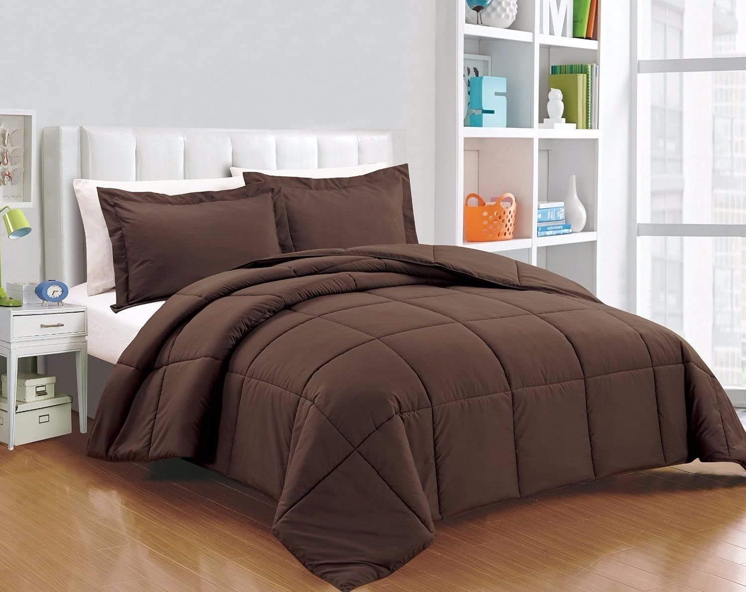 Premium 100% Egyptian Cotton 8-Piece Comforter Set - 600 Thread Count (Includes 3-Piece Comforter, 4-Piece Sheet Set & Bed Skirt) - Twin XL Size in Coffee Brown - Luxury Bedding for Master Bedroom, Guest Room & Dorm Decor