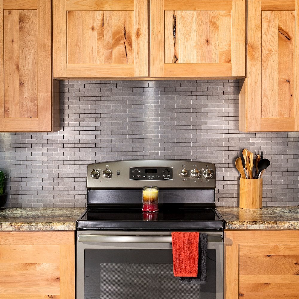 Stainless Steel Peel and Stick Backsplash Tile Kit - 15 Sq Ft Matte Subway Metal Tiles for Kitchen & Bathroom - Easy DIY Installation, Waterproof & Heat Resistant for Backsplash, Shower Walls & Countertop Protection