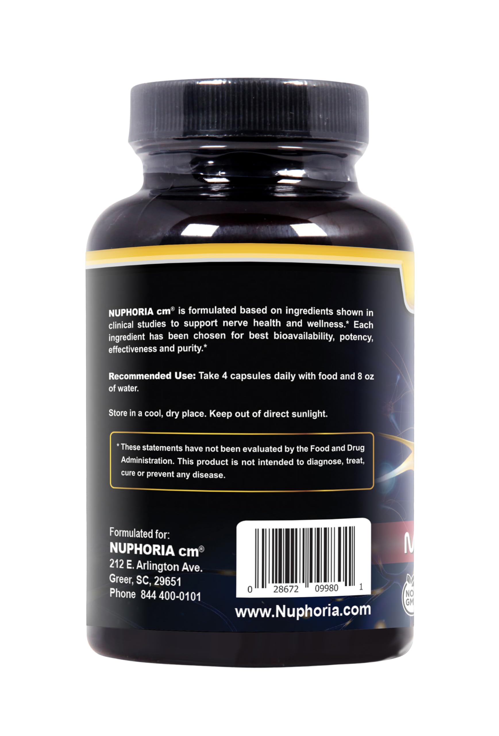 Nuphoria cm® Gold - Premium Nerve Support Supplement with R-Alpha Lipoic Acid & B Vitamins Complex - 120 Capsules (30 Day Supply) - Supports Healthy Nervous System & Energy Levels for Active Lifestyles