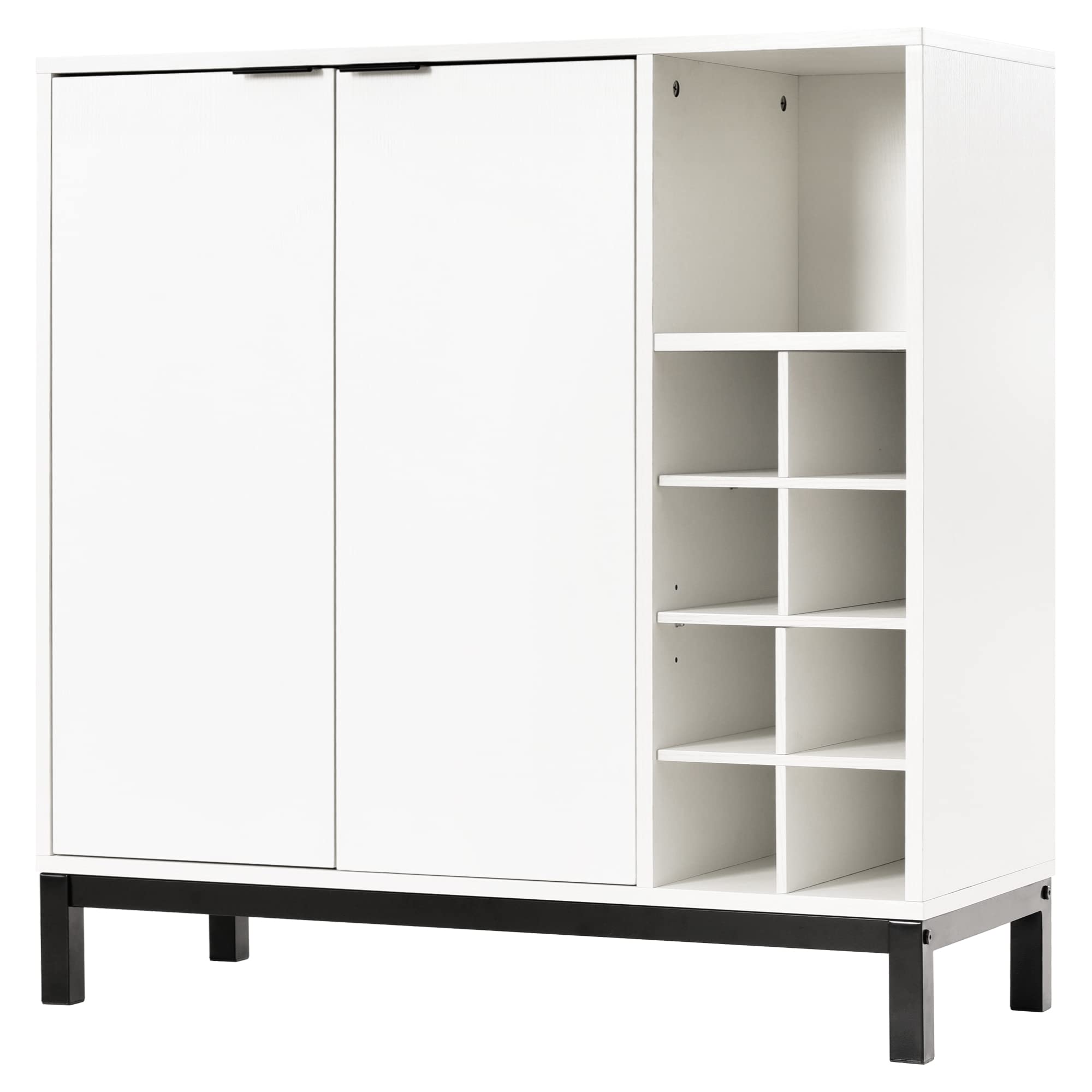 Mancofy 34 Inch White Sideboard Wine Cabinet - Buffet Storage, Coffee Bar, Wood Cupboard Pantry Organizer with Wine Racks - Dining Room Console for Home, Kitchen & Entertaining Spaces
