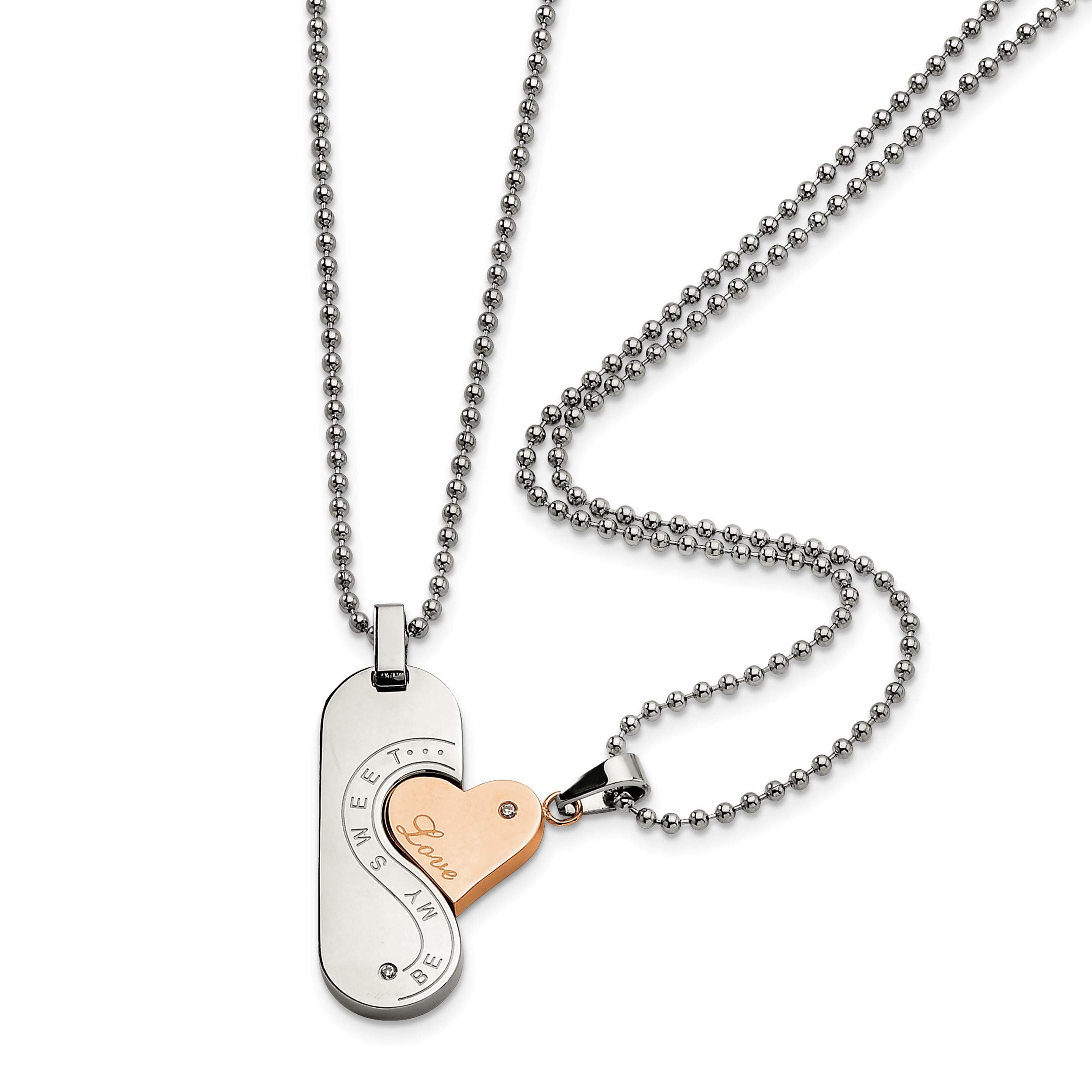 Stainless Steel & Rose Gold Plated Couples Necklace Set - 'Be My Sweet Love' Matching Pendant Gift for Him & Her, 22 Inch Chain - Perfect for Anniversaries, Valentine's Day & Romantic Date Nights