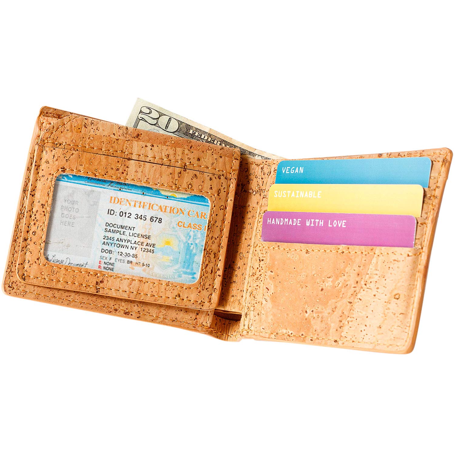 Eco-Friendly Vegan Leather Cork Bifold Wallet for Men - RFID Blocking Non-Leather Passcase Wallet - Perfect for Travel, Business & Everyday Use - Brown