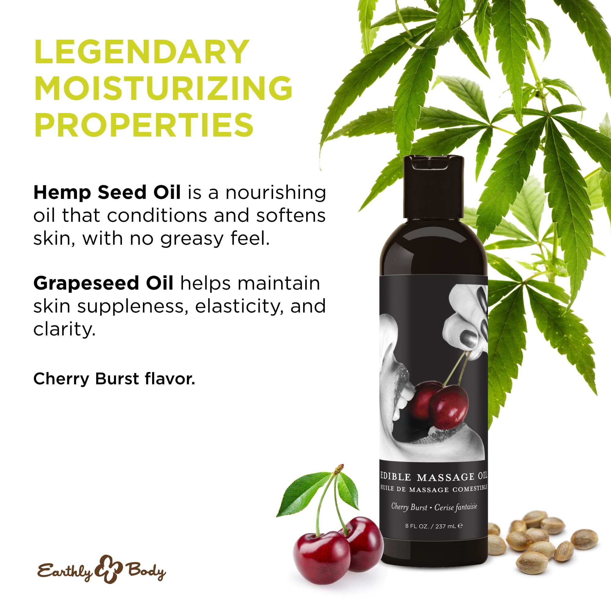 Organic Edible Massage Oil with Hemp Seed, Almond, Grapeseed & Apricot Oil - Vegan, Cruelty-Free, Vitamin E Enriched - Perfect for Couples Massage & Sensual Aromatherapy