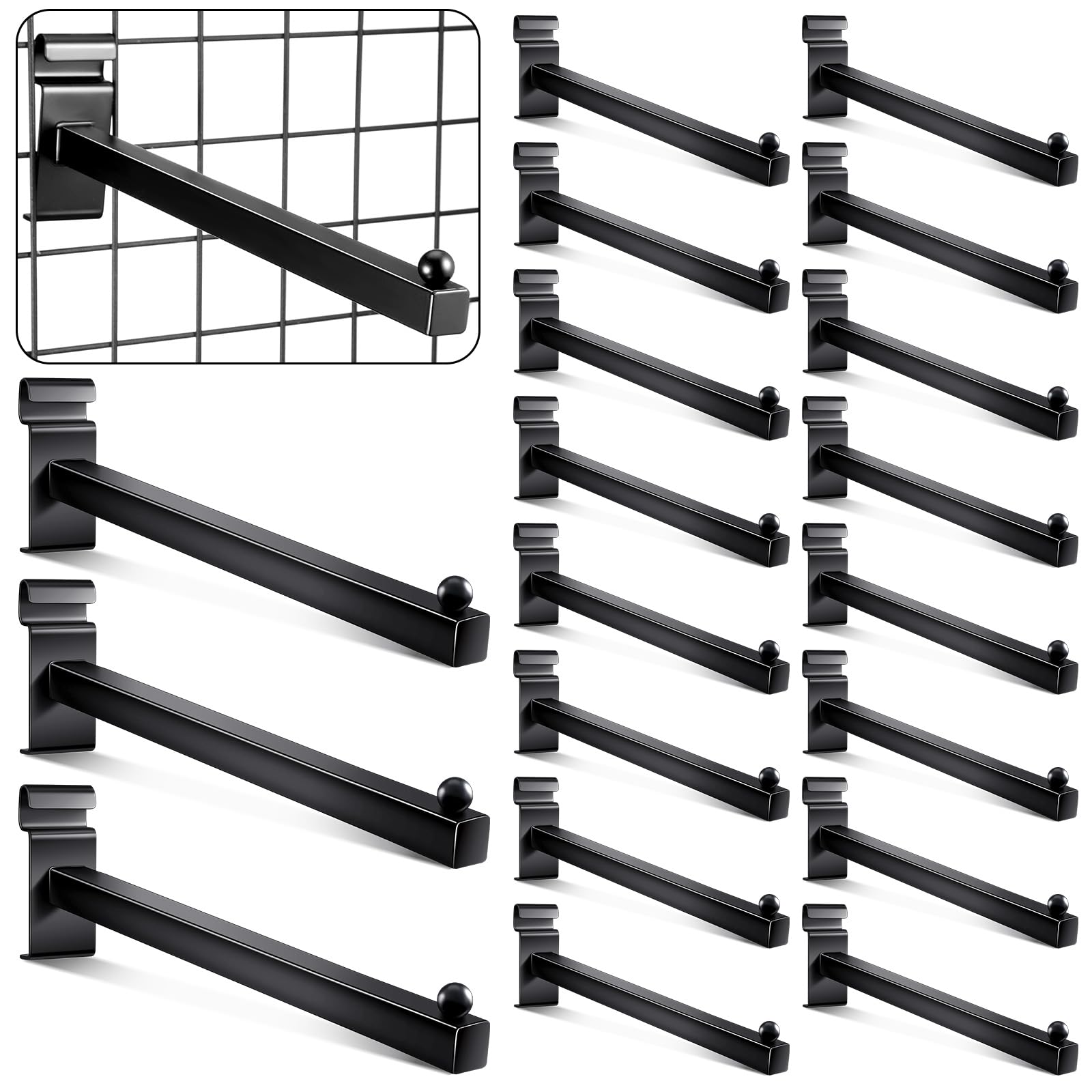 Oudain 12 Inch Grid Wall Hooks - 20 Pack Black Display Peg Hangers for Wire Panels, Slat Walls, and Retail Shelving - Perfect for Store Displays, Trade Shows, and Home Organization