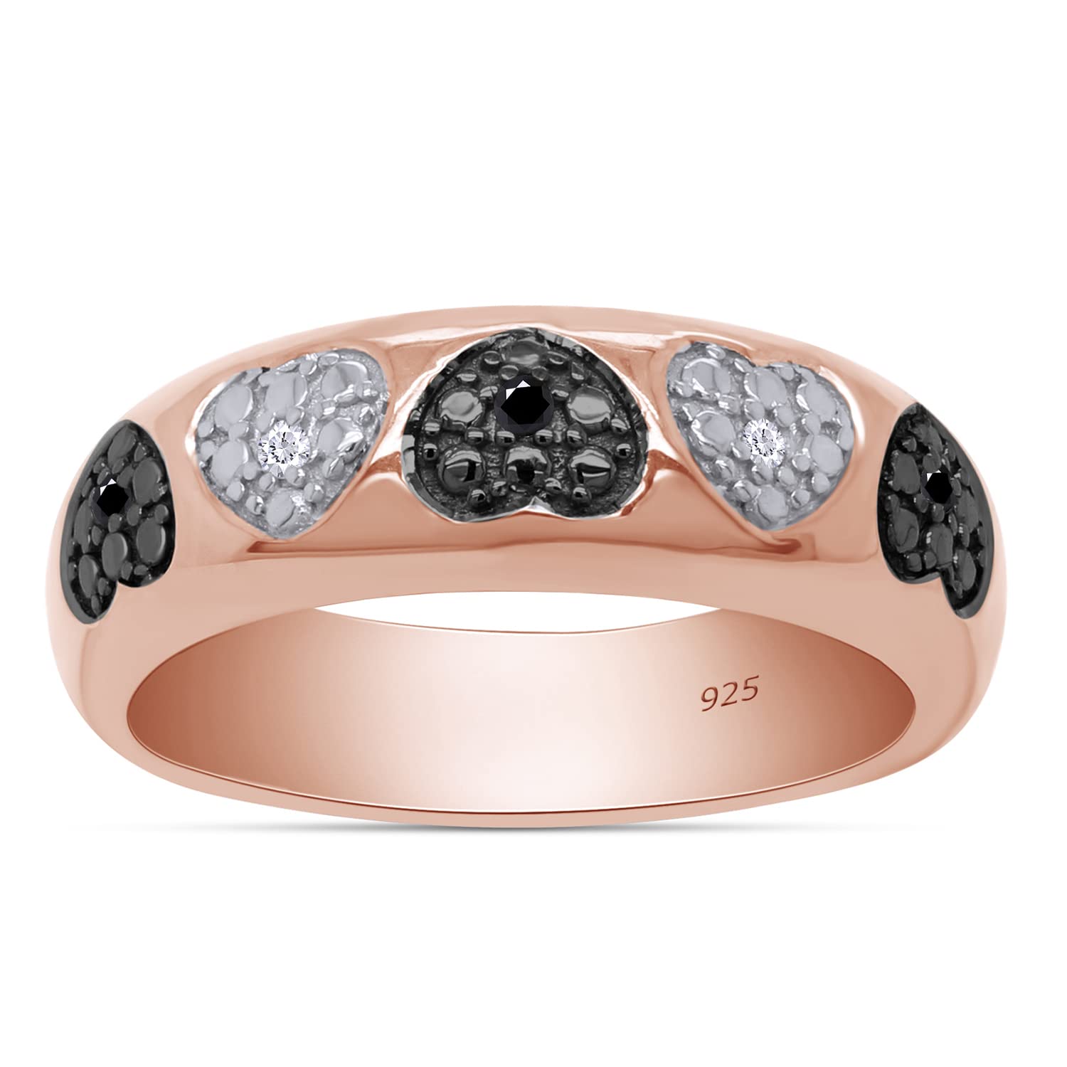 0.03 Ct Black & White Natural Diamond Heart Ring - 14k Gold Over Sterling Silver - Perfect for Valentine's Day, Anniversary & Romantic Gifts