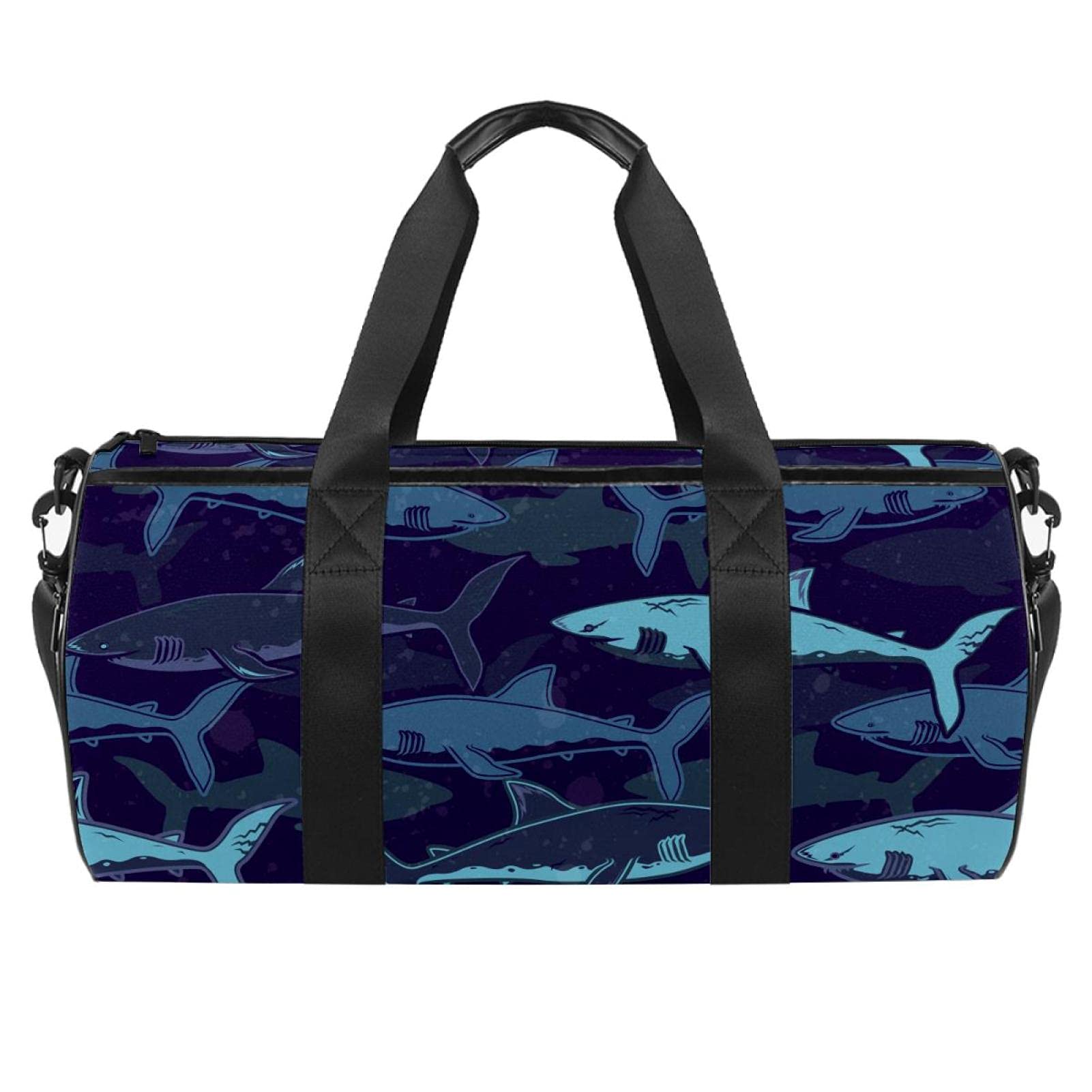 MaMacool Deep Sea Shark Navy Blue Canvas Duffel Bag - Large Gym Sports Travel Shoulder Carry Weekender Bag for Men & Women | Perfect for Gym, Dance, Sports, Weekend Getaways & Business Trips