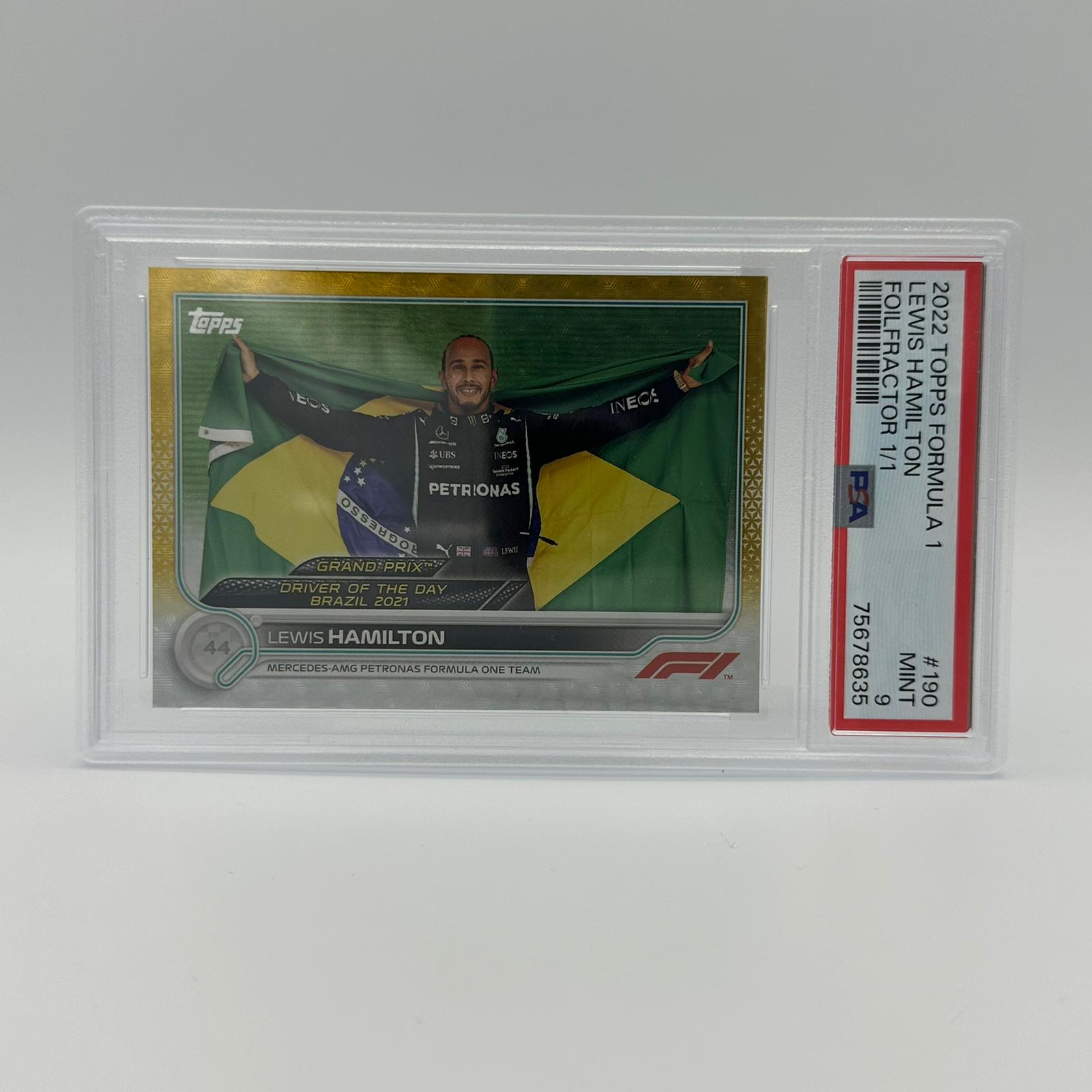 PSA 9 Lewis Hamilton 1/1 Grand Prix Winners #190 Foilfractor Trading Card - Rare Collectible for F1 Fans & Sports Memorabilia Enthusiasts