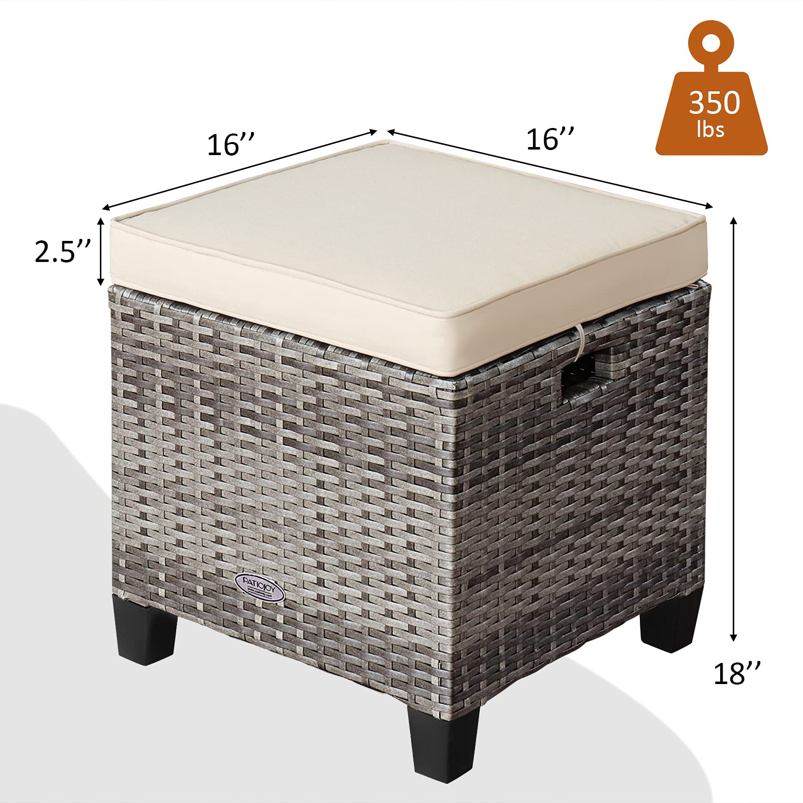 RELAX4LIFE 2-Piece Outdoor Rattan Ottoman Set with Cushions - All-Weather Wicker Patio Furniture with 2 Footrest Stools, Durable Steel Frame for Backyard, Garden, Poolside & Deck (White)