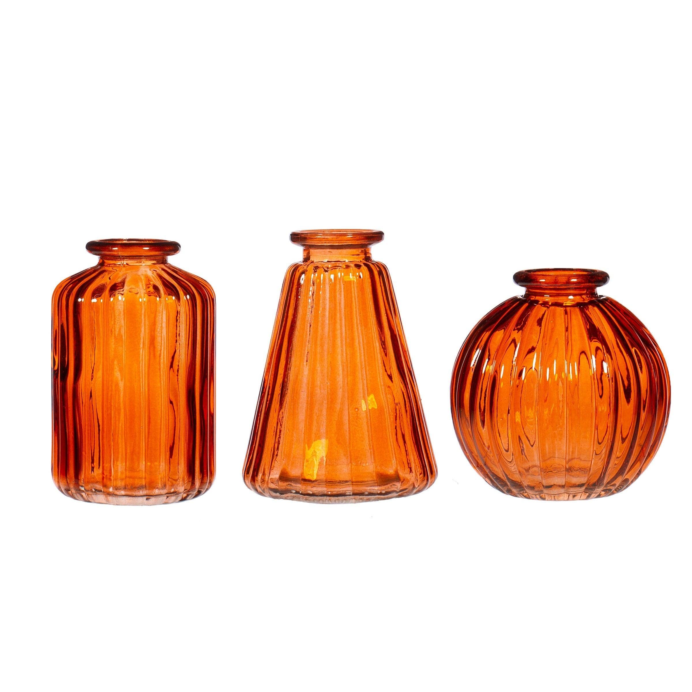 Sass & Belle Amber Glass Bud Vases - Set of 3 Small Floral Vases for Home Decor, Wedding Centerpieces, Table Decorations & Boho Style Interior Design