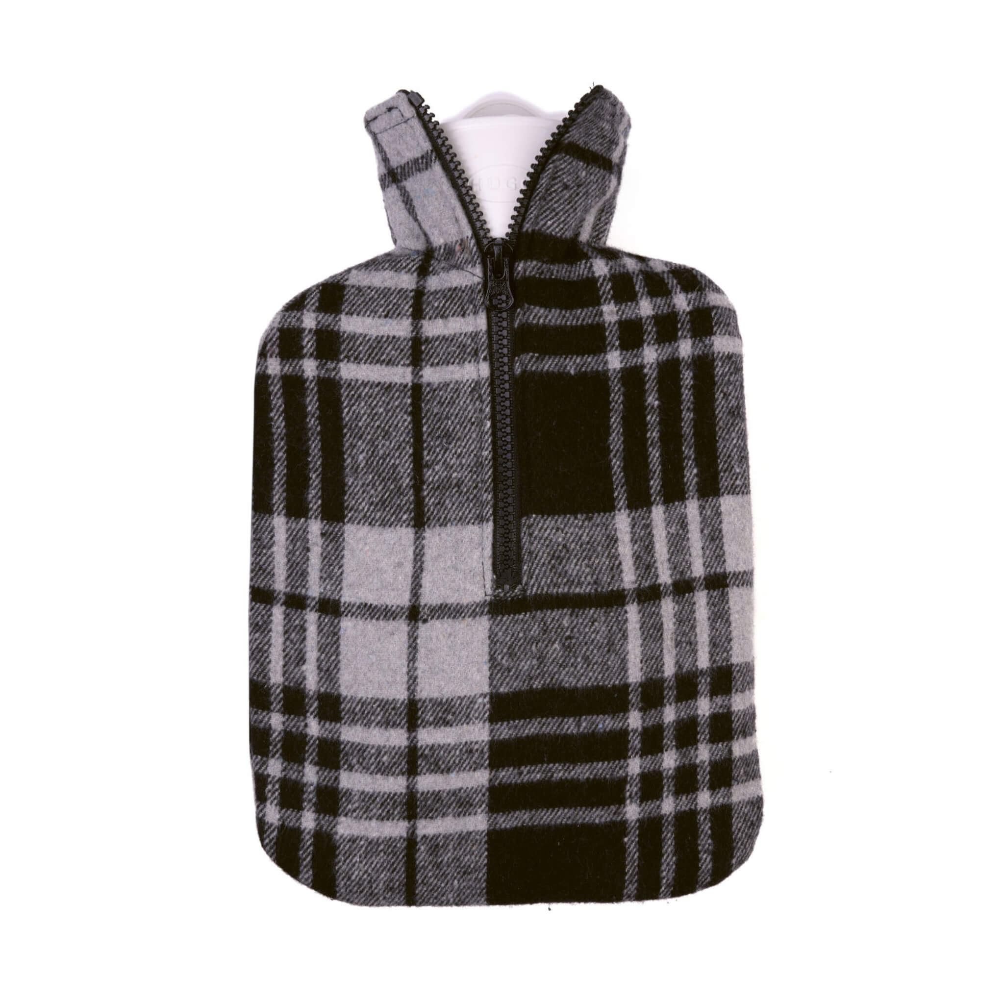 1.8L Classic Hot Water Bottle with Grey & Black Check Flannel Cover - Rubber-Free, BPA-Free - Perfect for Pain Relief, Warmth & Comfort at Home, Office or Travel