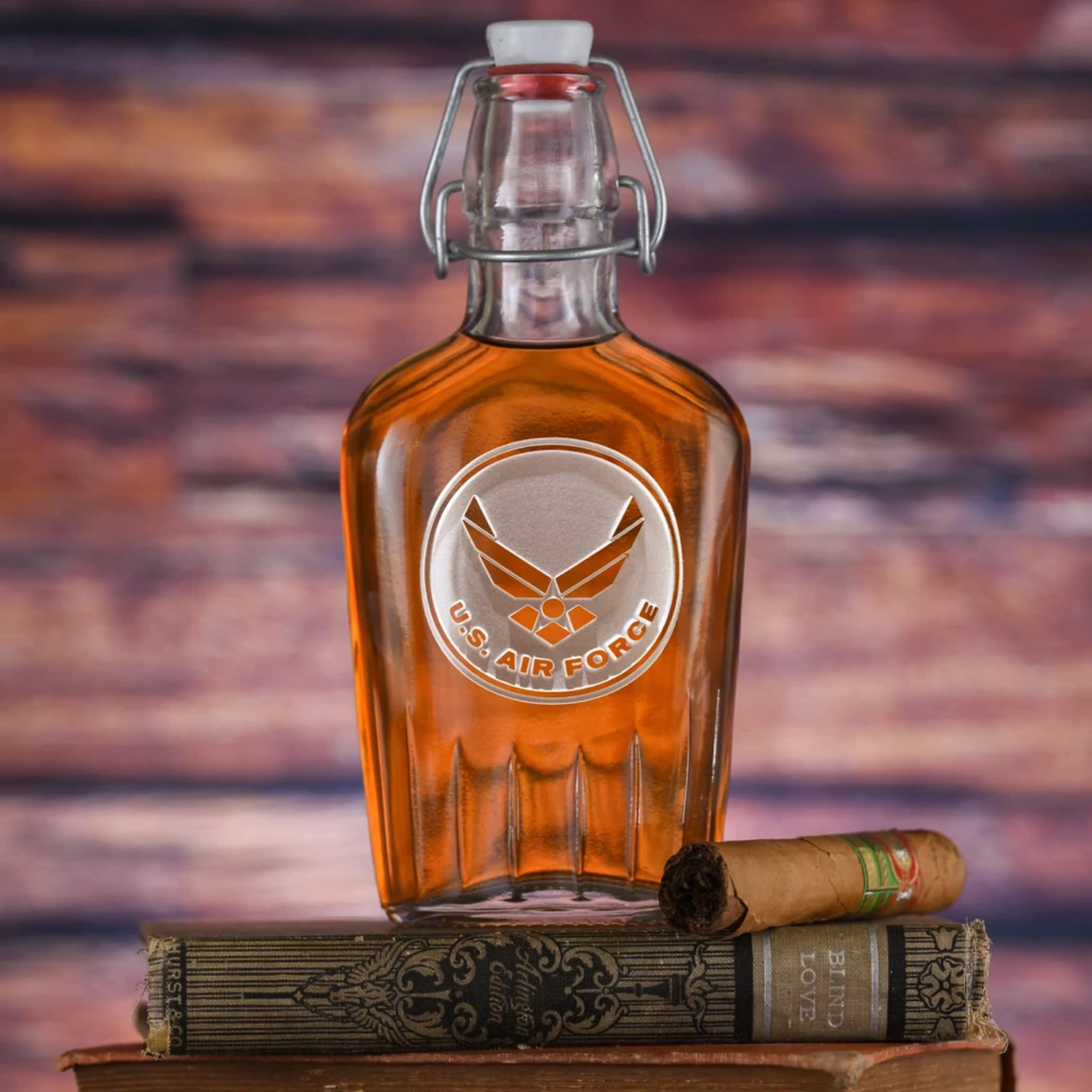 Premium Engraved Whiskey Flask Set of 4 with Air Force Seal Insignia - Perfect for Military Gifts, Retirement Presents & Outdoor Adventures