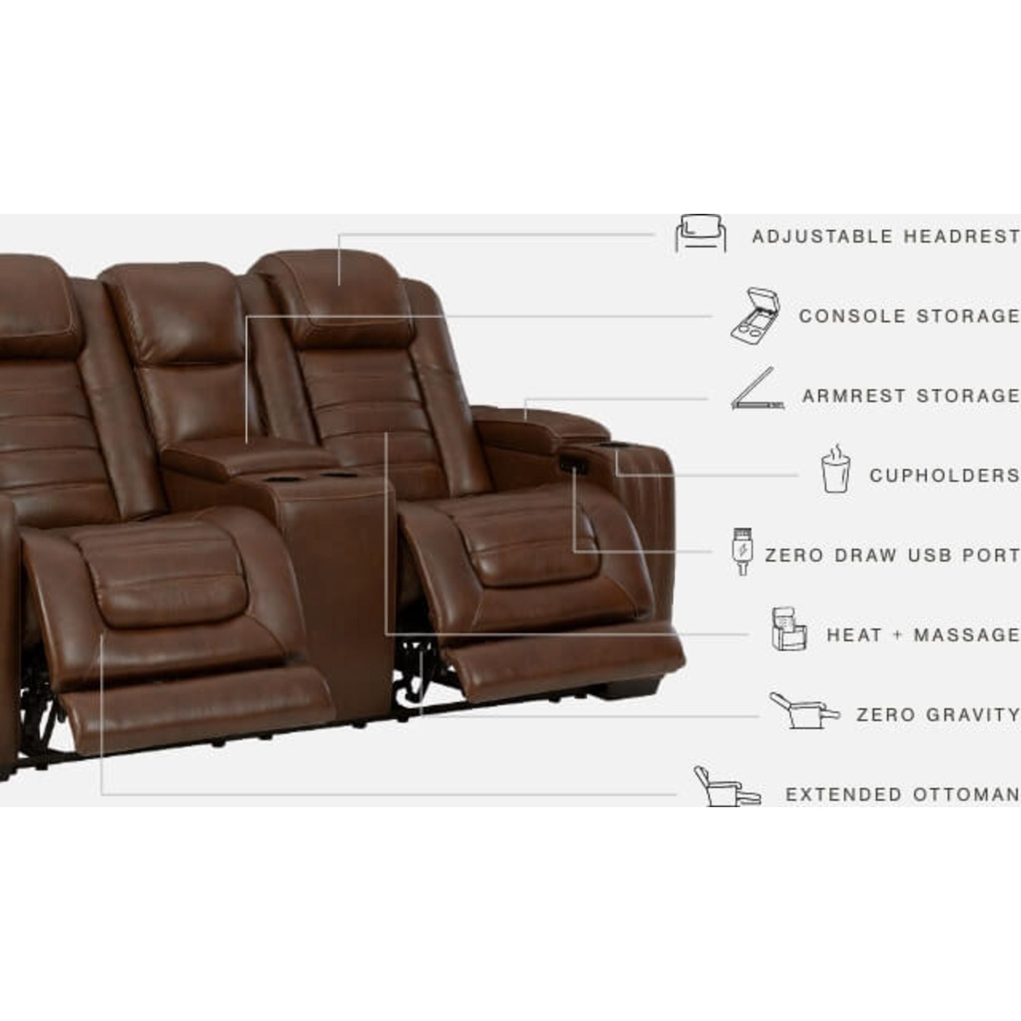 Power Reclining Loveseat with Console - Chocolate Brown Leather - Perfect for Living Room, Home Theater & Small Spaces