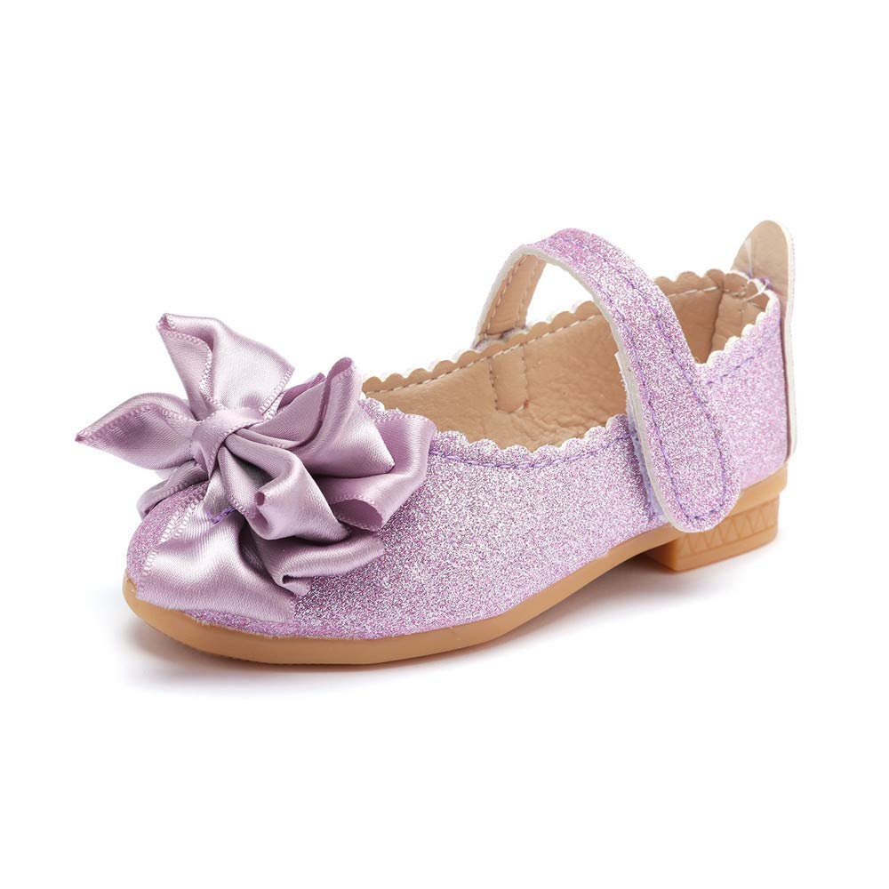 Toddler Girls Ballet Mary Jane Flats - Sparkly Bowknot Ballerina Shoes for Wedding, Princess Dress & Dance Class (Ages 2-4)
