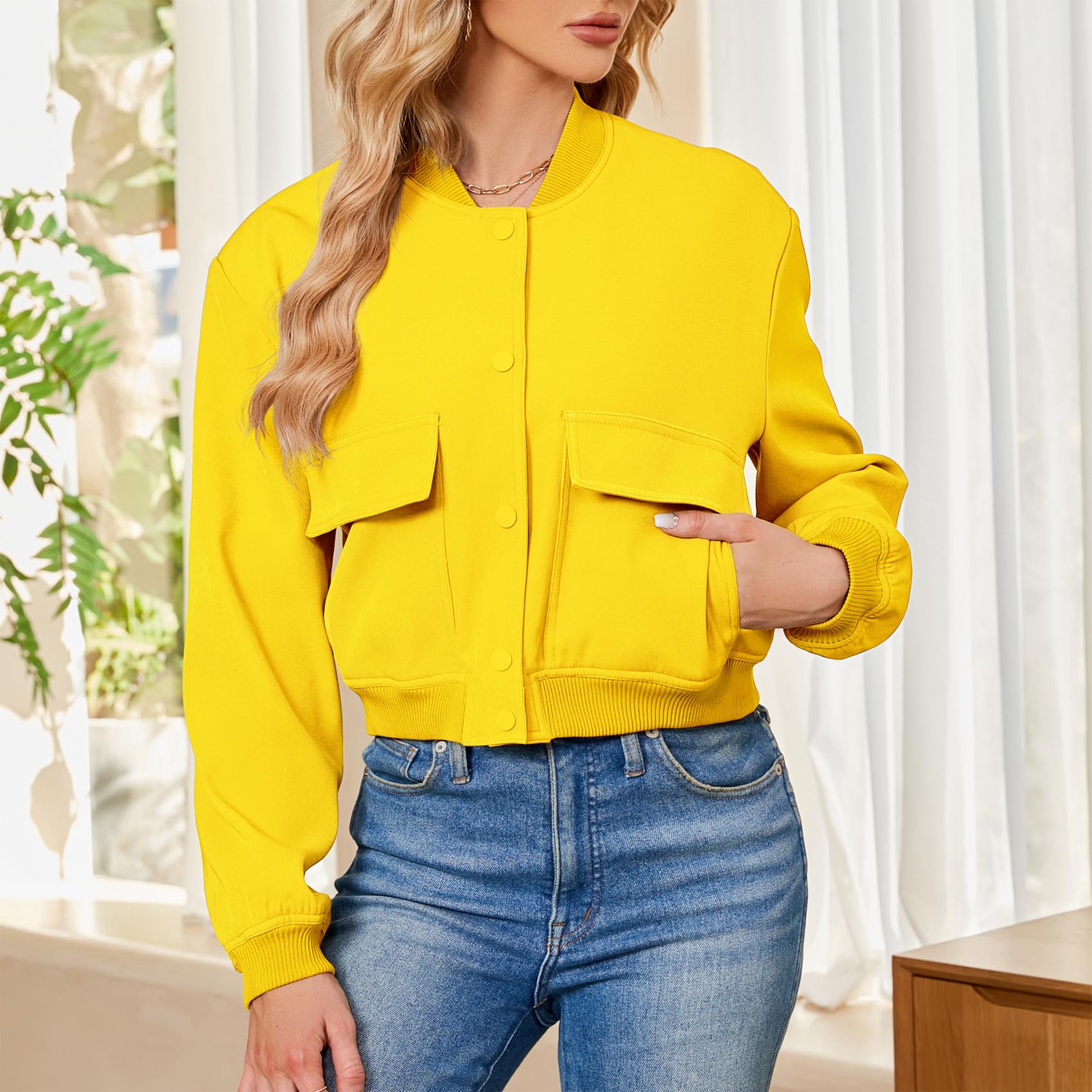 Women's Durio Bomber Jacket - Stylish Cropped Varsity Jacket with Pockets for Spring & Fall | Casual Outerwear for Everyday Wear, Street Fashion, and Night Out