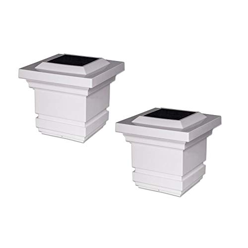 4x4 White PVC Solar Post Cap Lights - Set of 2 with Plastic Bulbs | Energy Efficient Outdoor Lighting for Garden, Pathway, Deck, and Fence Decor