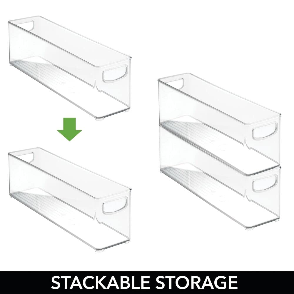 mDesign Clear Plastic Stackable Storage Organizer Bin with Handles - Long Kitchen & Pantry Organizer for Fridge, Freezer, Cabinet - Perfect for Breast Milk Storage & Food Organization (Ligne Collection)
