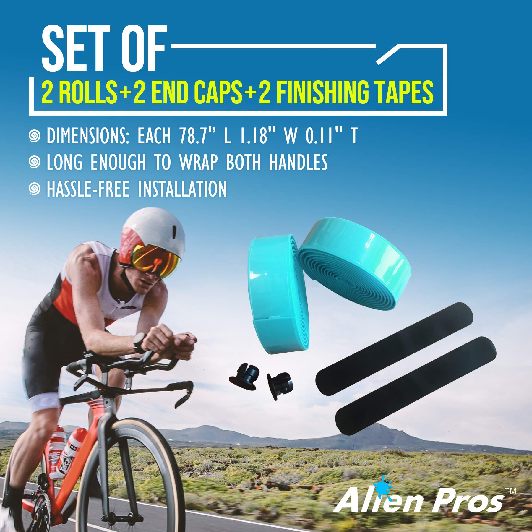 ALIEN PROS Bike Handlebar Tape - EVA Foam Grip (Set of 2) - Bianchi Green - Non-Slip Cycling Handlebar Wrap for Road & Mountain Bikes - Perfect for Commuting, Training & Long Distance Rides
