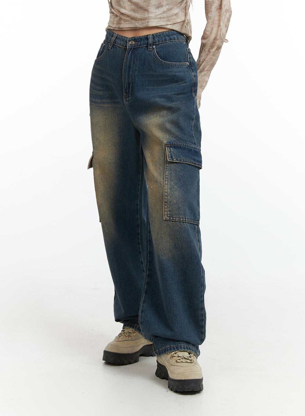 High Waist Wide Leg Denim Cargo Jeans with Pockets for Women - Trendy Casual & Streetwear Outfits