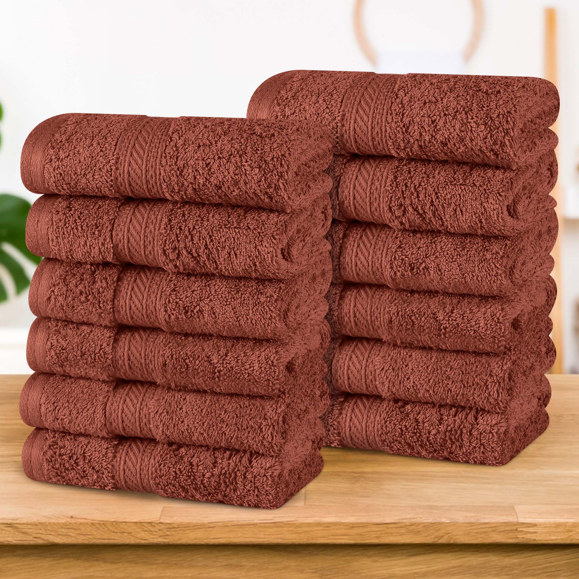 Premium Atlas Cotton Plush Heavyweight Luxury Face Towels & Washcloths - 12-Piece Set for Spa, Bathroom, and Gentle Skincare Routine