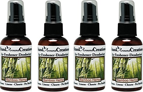 Stand Around Creations Set of 4 - Bamboo Hemp Scented Air Freshener Spray (2 fl oz) for Home, Car, Office & Linen - Natural Room Deodorizer & Odor Eliminator - Perfect for Bathrooms, Closets, Gyms & Pet Areas