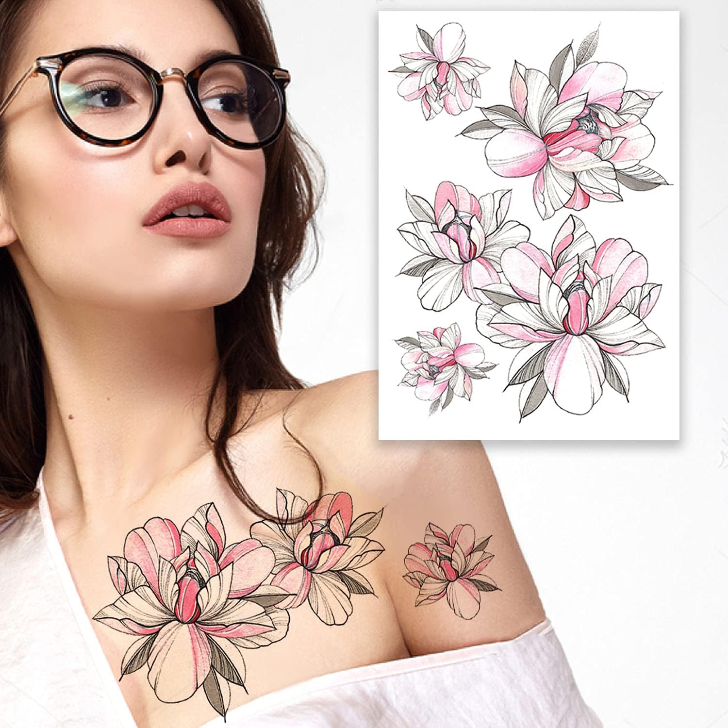 Premium Temporary Tattoos for Women - 32 Realistic Flower & Henna Designs | Waterproof Long-Lasting Fake Tattoo Stickers Kit (8 Sheets) | Perfect for Leg, Arm & Body Art | Festival, Beach & Summer Makeup Looks