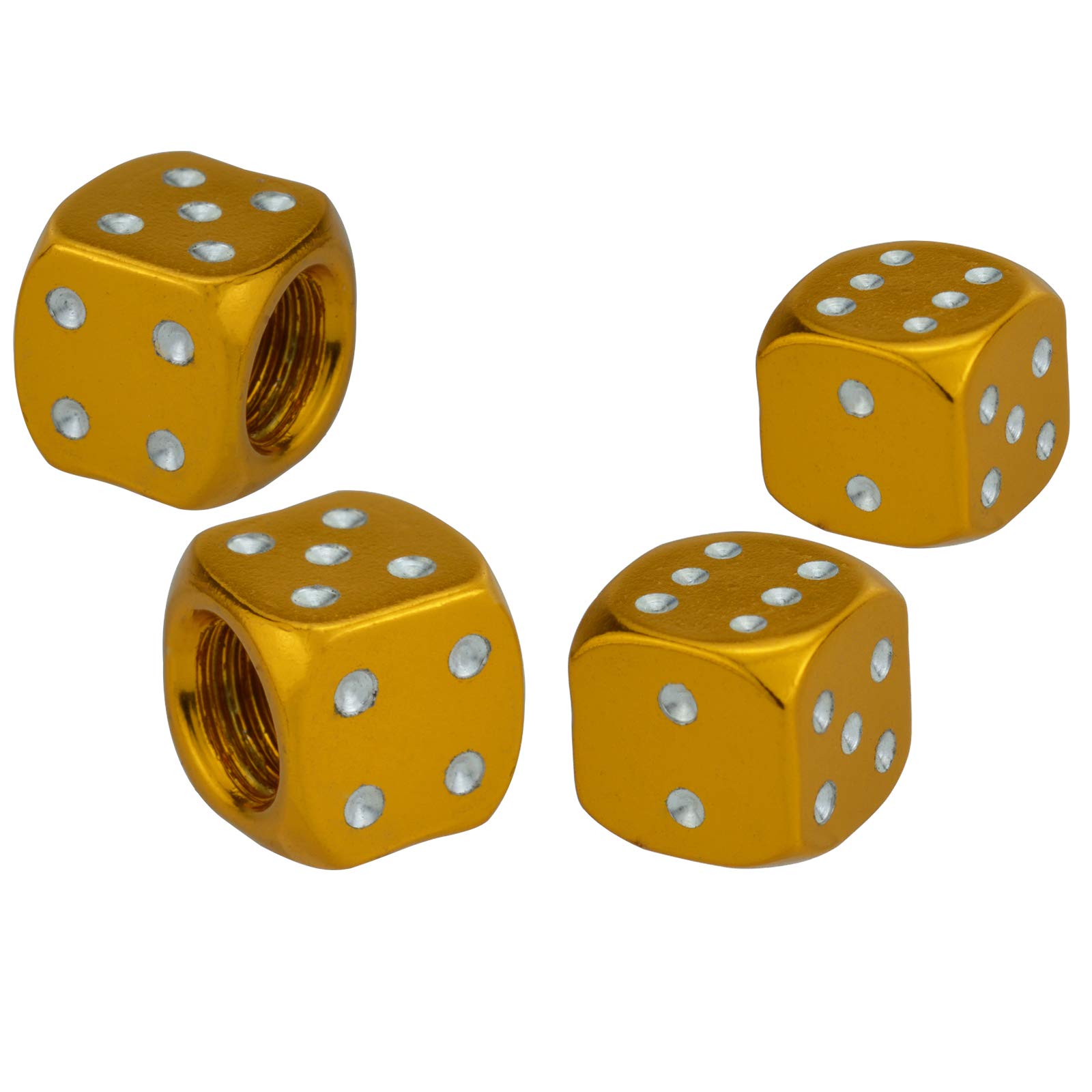 Lunsom 4PCs Gold Dice Valve Stem Caps - Universal Fit for Most Cars, Trucks, SUVs & Motorcycles - Durable Wheel Valve Hole Cover Accessories - Perfect for Car Enthusiasts & Custom Vehicle Styling