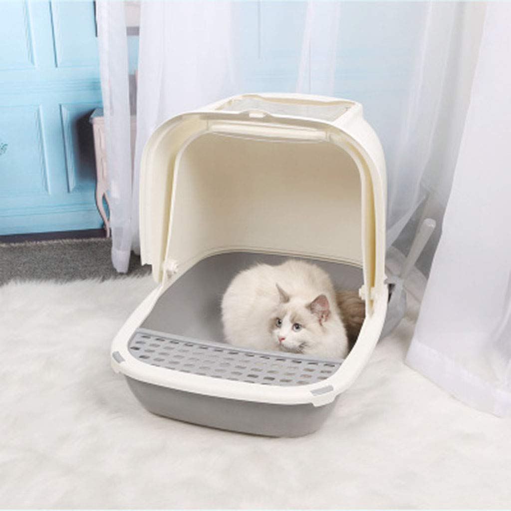 Villa Semi-Enclosed Cat Litter Box Furniture with Lid & Scoop - Reduces Litter Tracking - Stylish Home Solution for Cat Owners