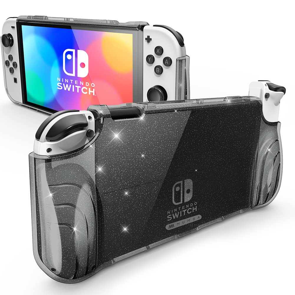 Mumba Thunderbolt Series Protective Clear TPU Grip Case for Nintendo Switch OLED 2021 - Compatible with 7-Inch Console & Joy-Con Controllers (Shadow) - Perfect for Gaming, Travel, and Home Entertainment
