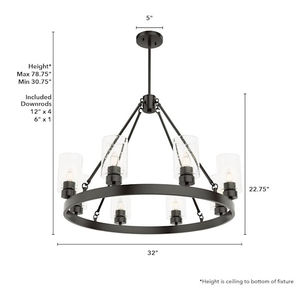 Hunter Hartland 8-Light Chandelier in Noble Bronze - Elegant Dining Room Lighting Fixture for Modern Farmhouse & Traditional Home Decor