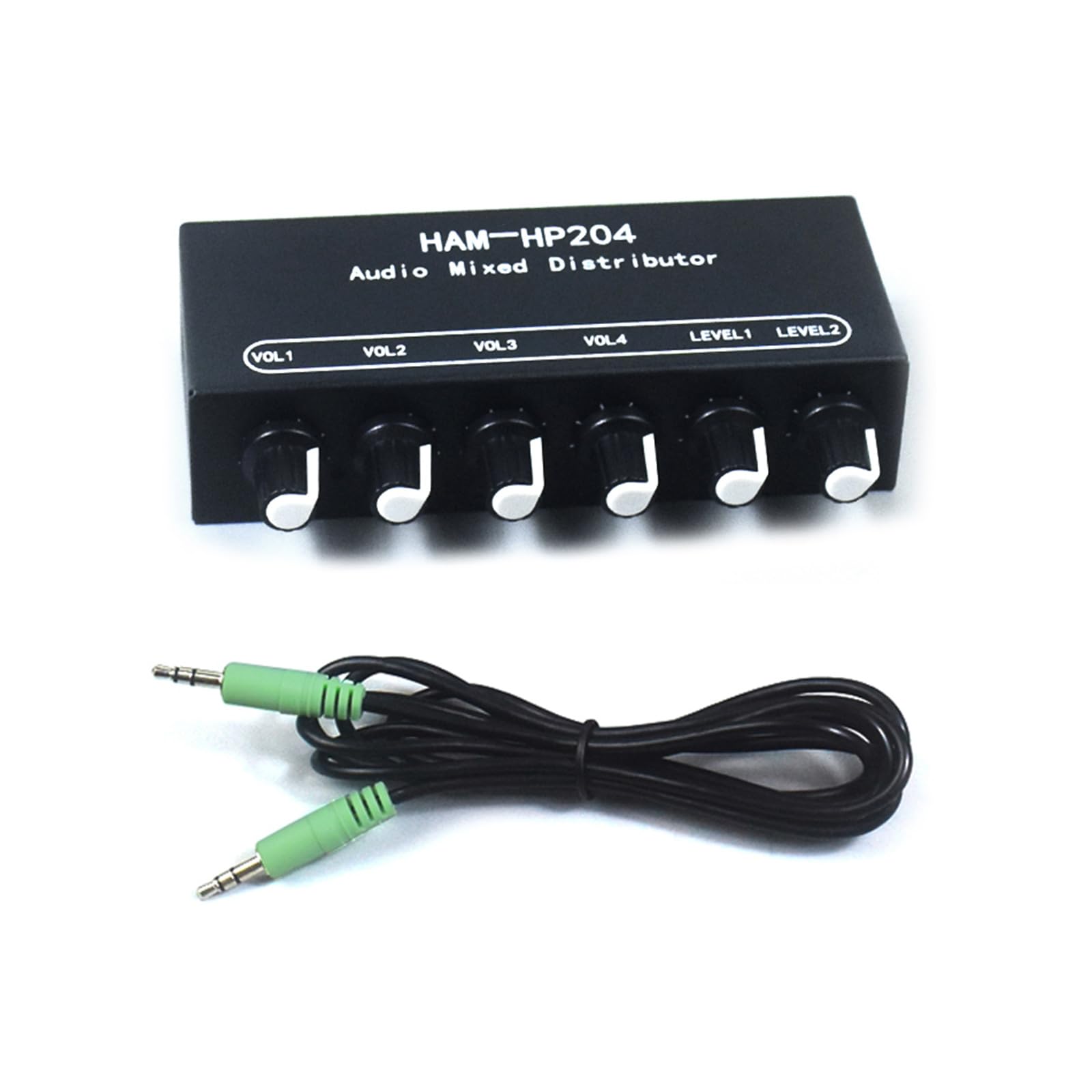 JSGHGDF 2 Input 4 Output 3.5mm Audio Mixer Switch - Stereo Headphone Distribution Box with Individual Volume Control for Home Studio, Gaming & DJ Setup