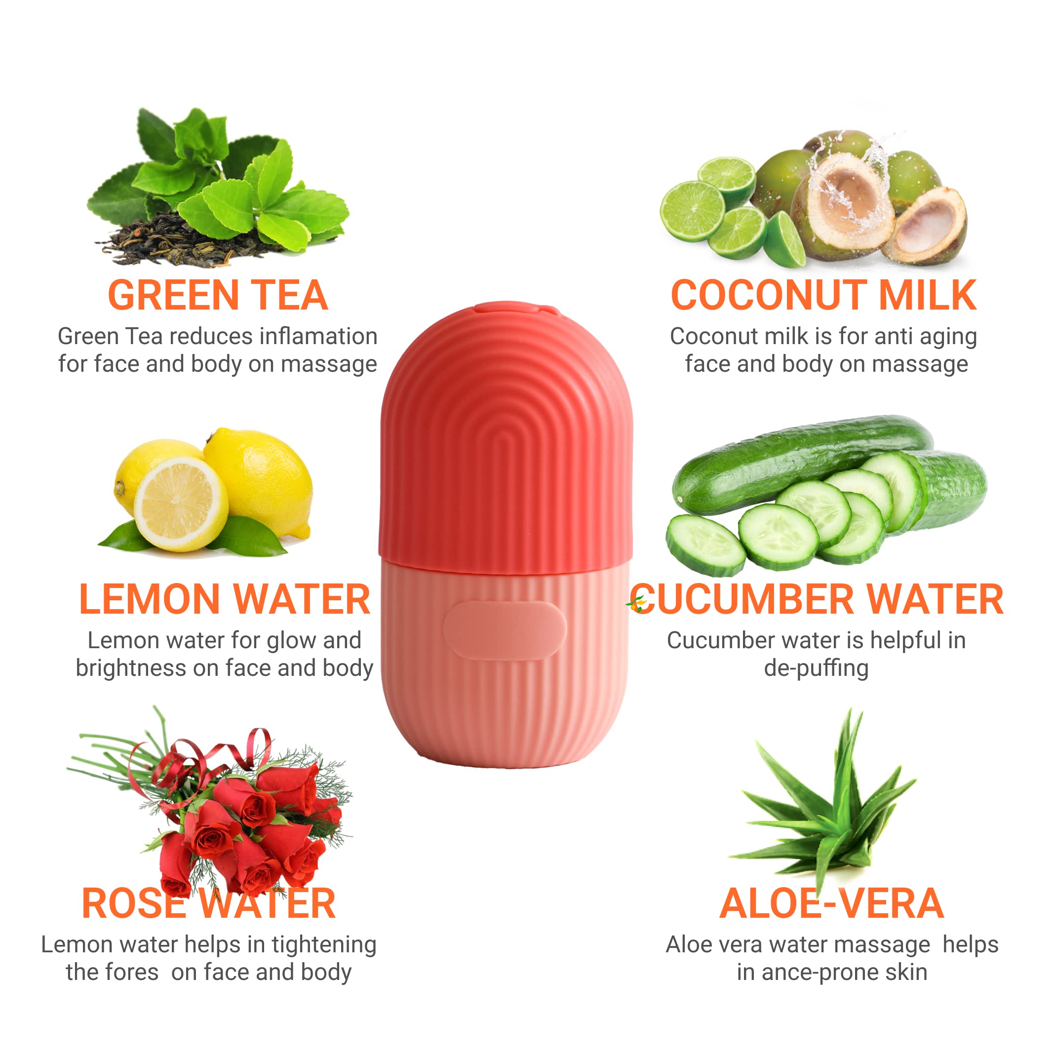 Premium Silicone Ice Face Roller for Women & Men - Cooling Facial Massager for Puffiness & Wrinkles | Leak-Proof Beauty Tool for Skincare Routine | Orange & Pink | Perfect for Morning Routine, Post-Workout Recovery & Spa Treatments